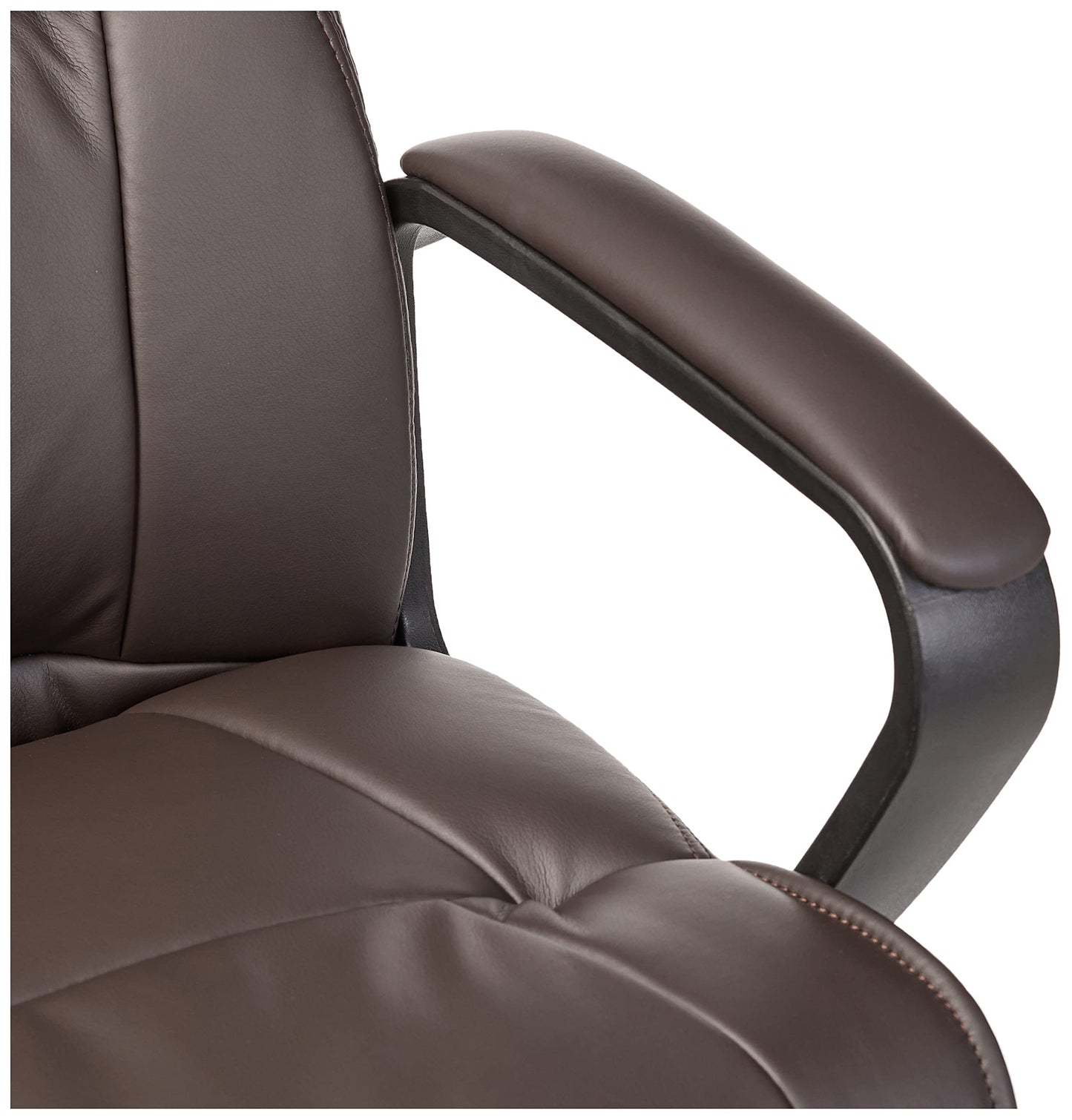Amazon Basics Office Task Chair with Adjustable Height, 360° Swivel, Padded Armrests, Mid-Back, Rolling, 275 Pound Capacity, 24"D x 24.2"W x 34.8"H, BIFMA Certified, Dark Brown Faux Leather