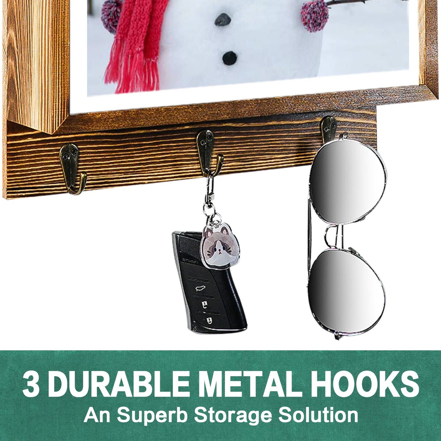 MOCAS Hidden Gun Storage, Hidden Wall Gun Safe Pistol Rack Shelf with 3 Hooks for Secret Decor Concealment Furniture, Art Storage Cabinet Wooden Storage Shelves Indoor Picture Frame
