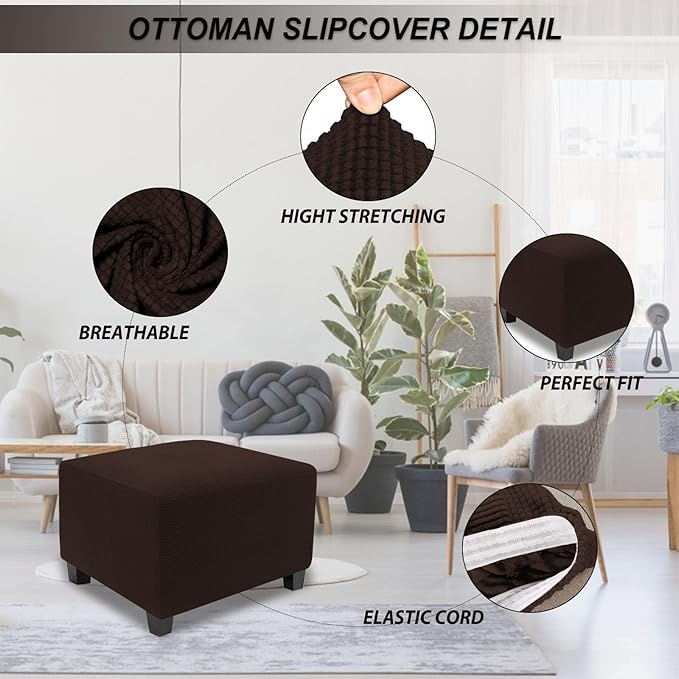 NeColorLife Stretch Ottoman Cover Square Oversized Soft Knitted Jacquard Thick