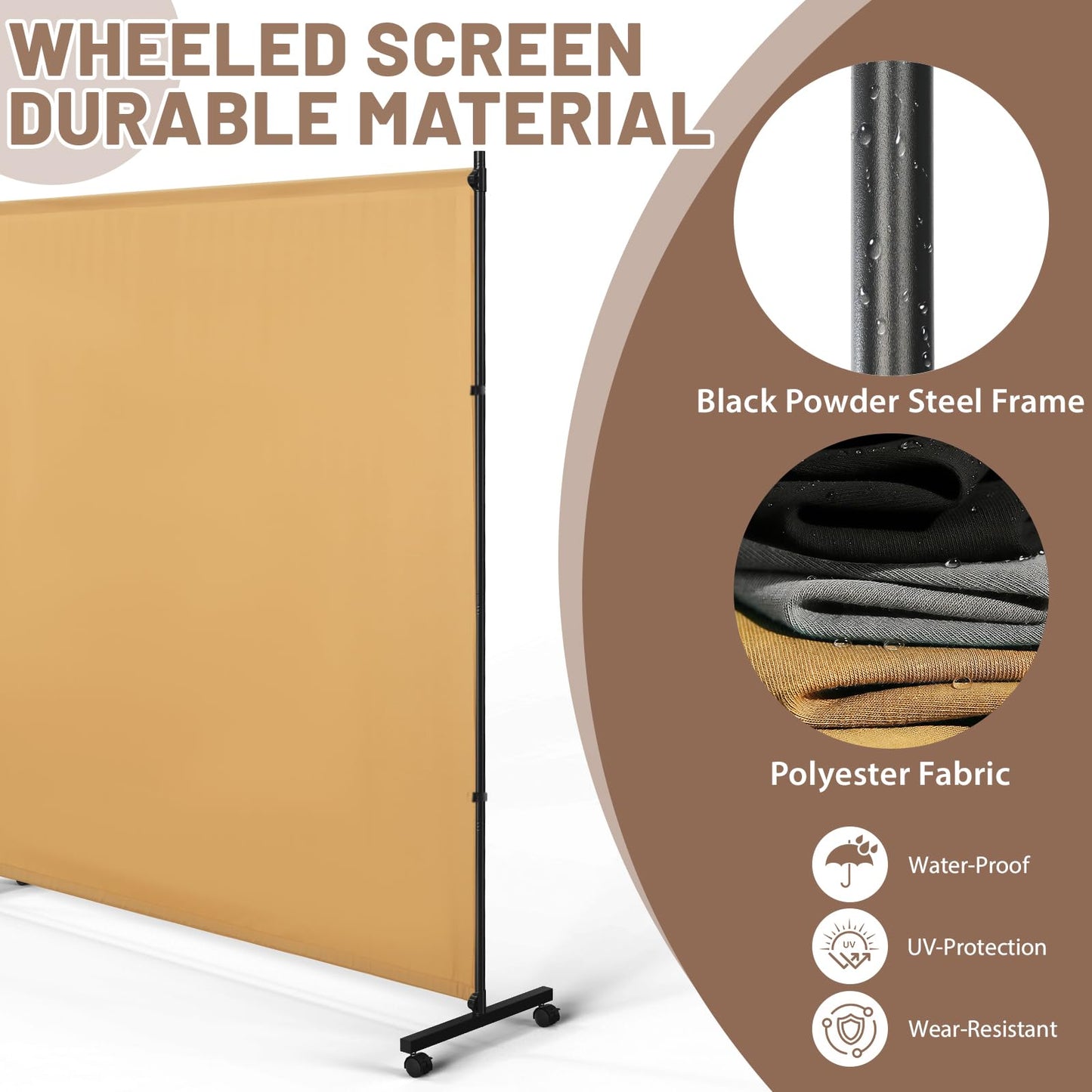 VAMFUTRE 2 Panels Room Divider/Privacy Screen with Caster Wheels and Brakes - Stylish and Versatile Partition for Home,Office,School and Restauran (Bright Yellow, 12FT*6FT)