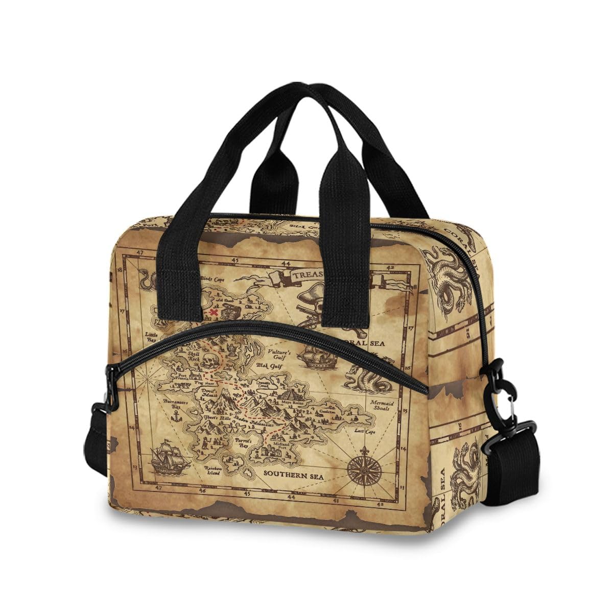Lunch Bag for Kids Pirate Treasure Map Insulated Cooler Lunch Box Large Capacity Lunch Organizer for Boys Girls