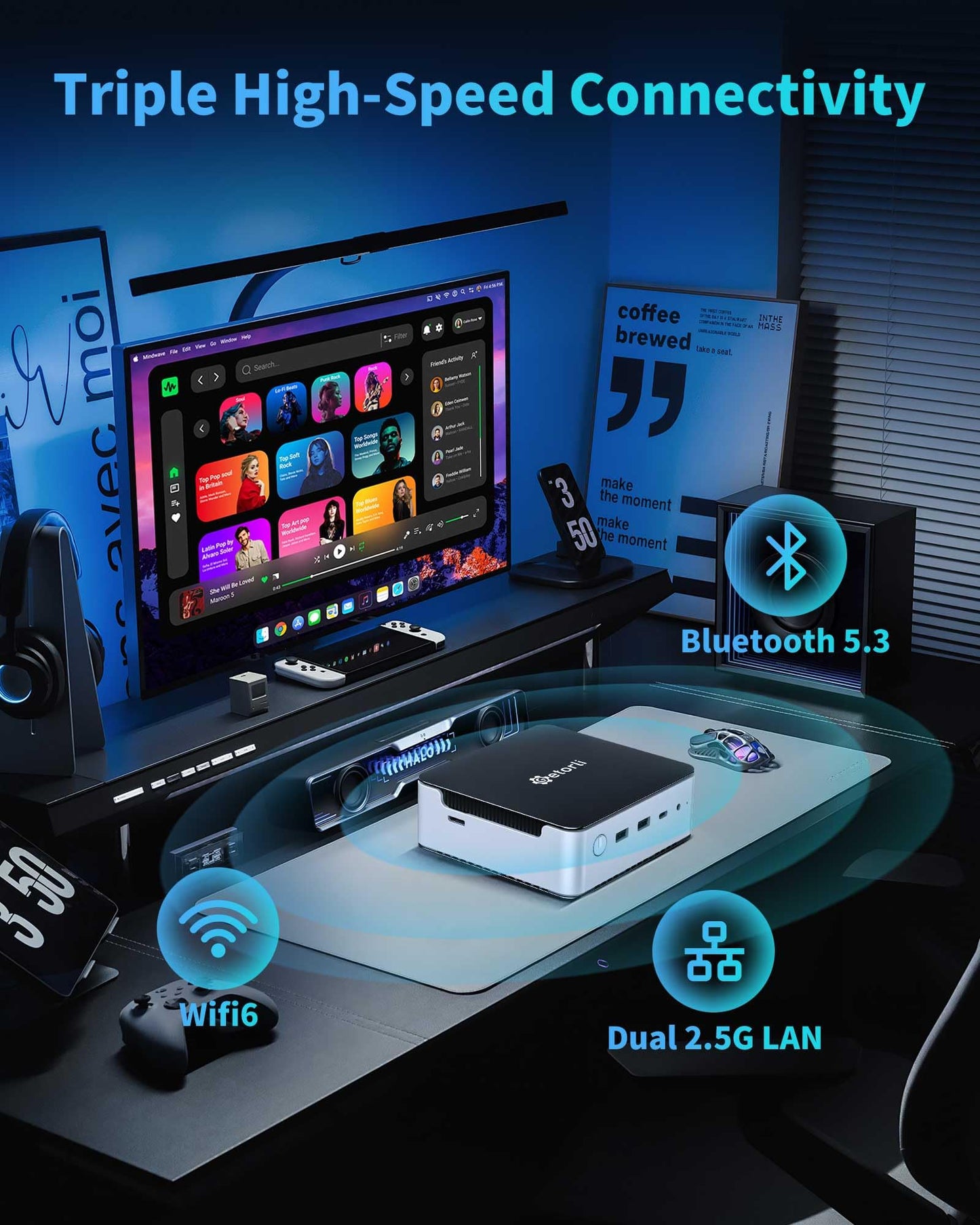 Getorli Mini PC, AMD Ryzen 7 H 255(Up to 4.9GHz), 32GB DDR5 & 1TB PCIe 4.0 SSD Micro PC, 4K Quad Display Mini Desktop Computer with Dual 2.5G LAN，WiFi 6 for Home Office/Gaming/Design & Productivity