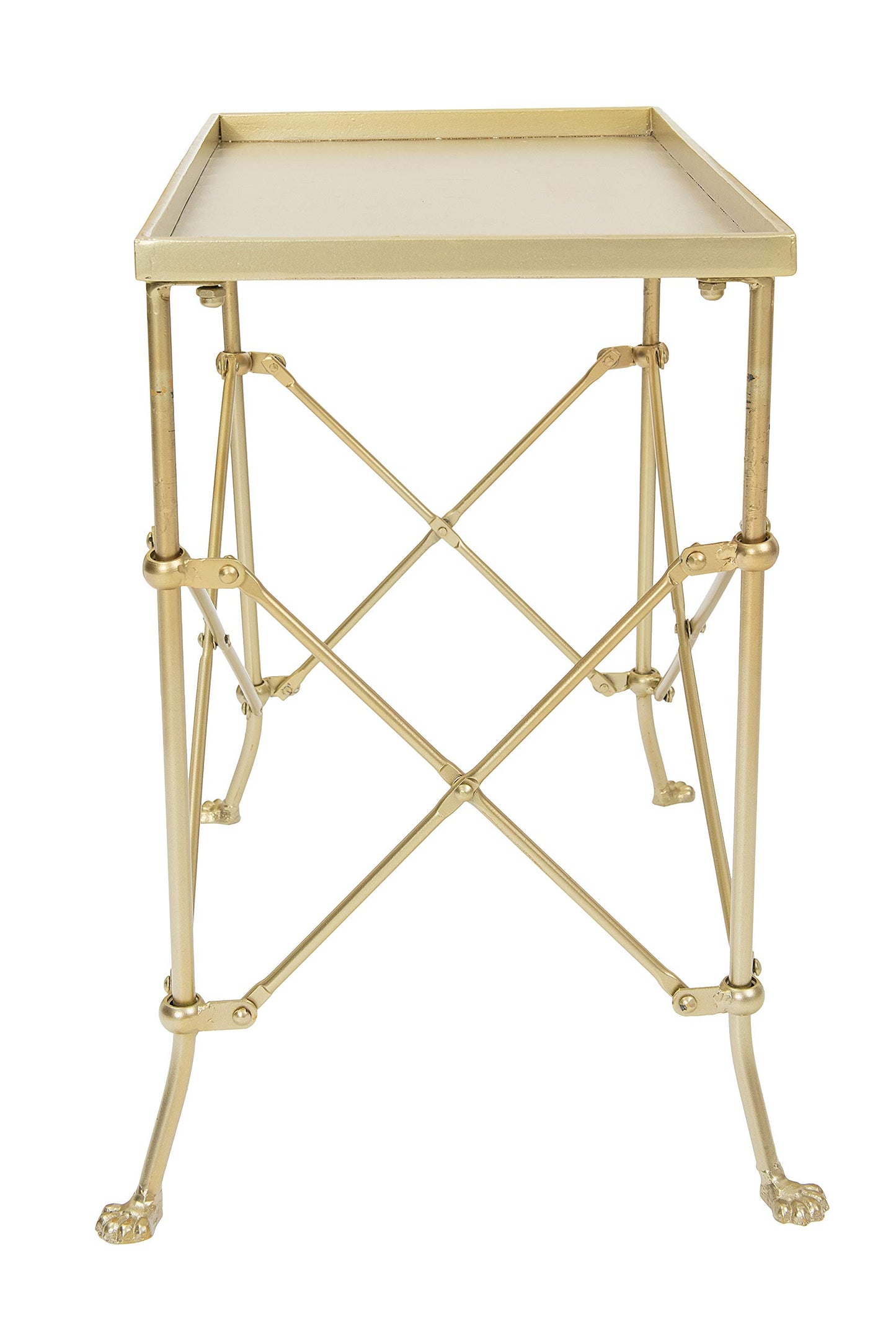 Creative Co-Op Vintage Rectangular Metal End Table with Claw Feet, Gold