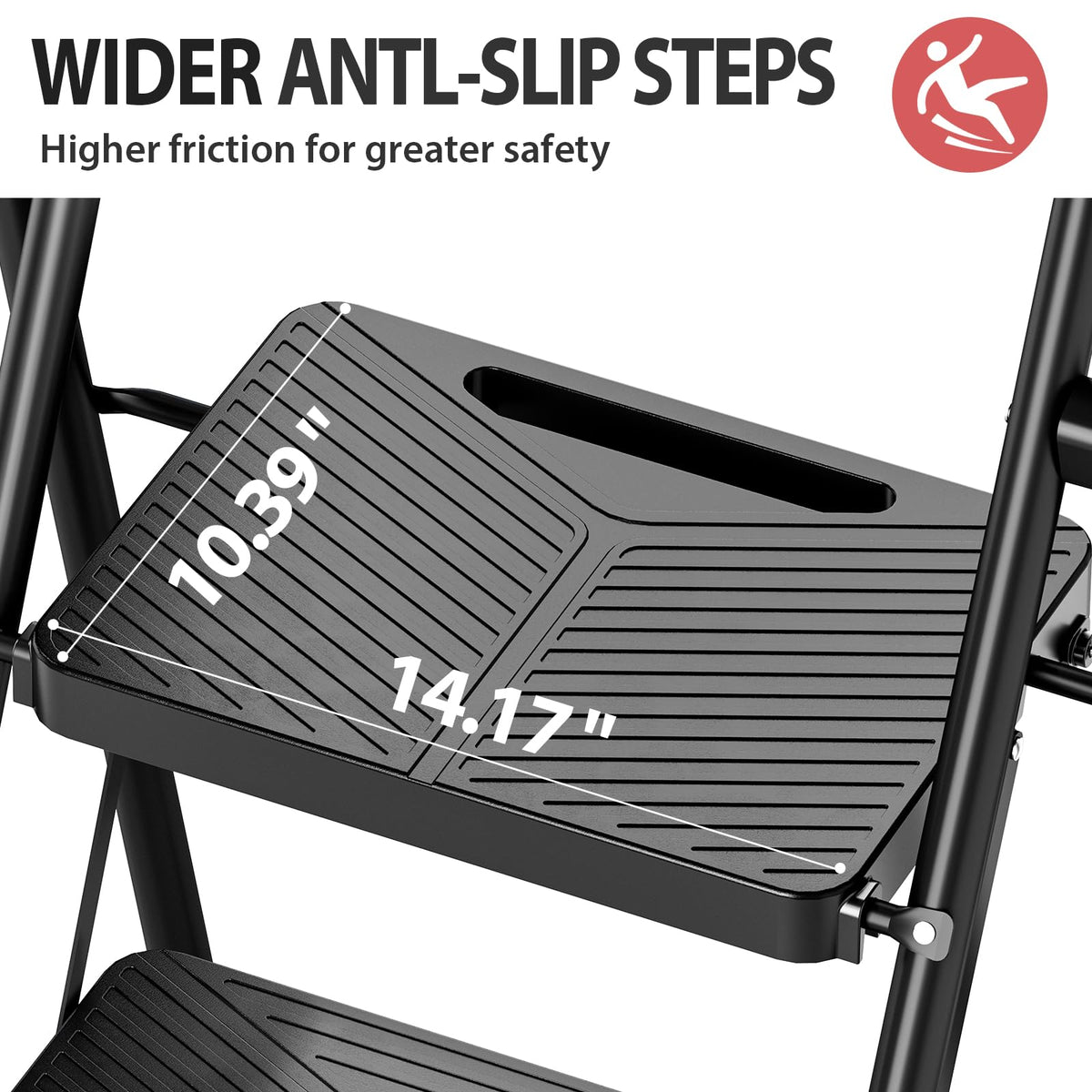 KINGRACK 3 Step Ladder, Folding Step Stool with Safe-Lock Design, 500 lbs Sturdy Steel Ladder with Wide Anti-Slip Pedal, Convenient Handrail for Household and Kitchen, Black