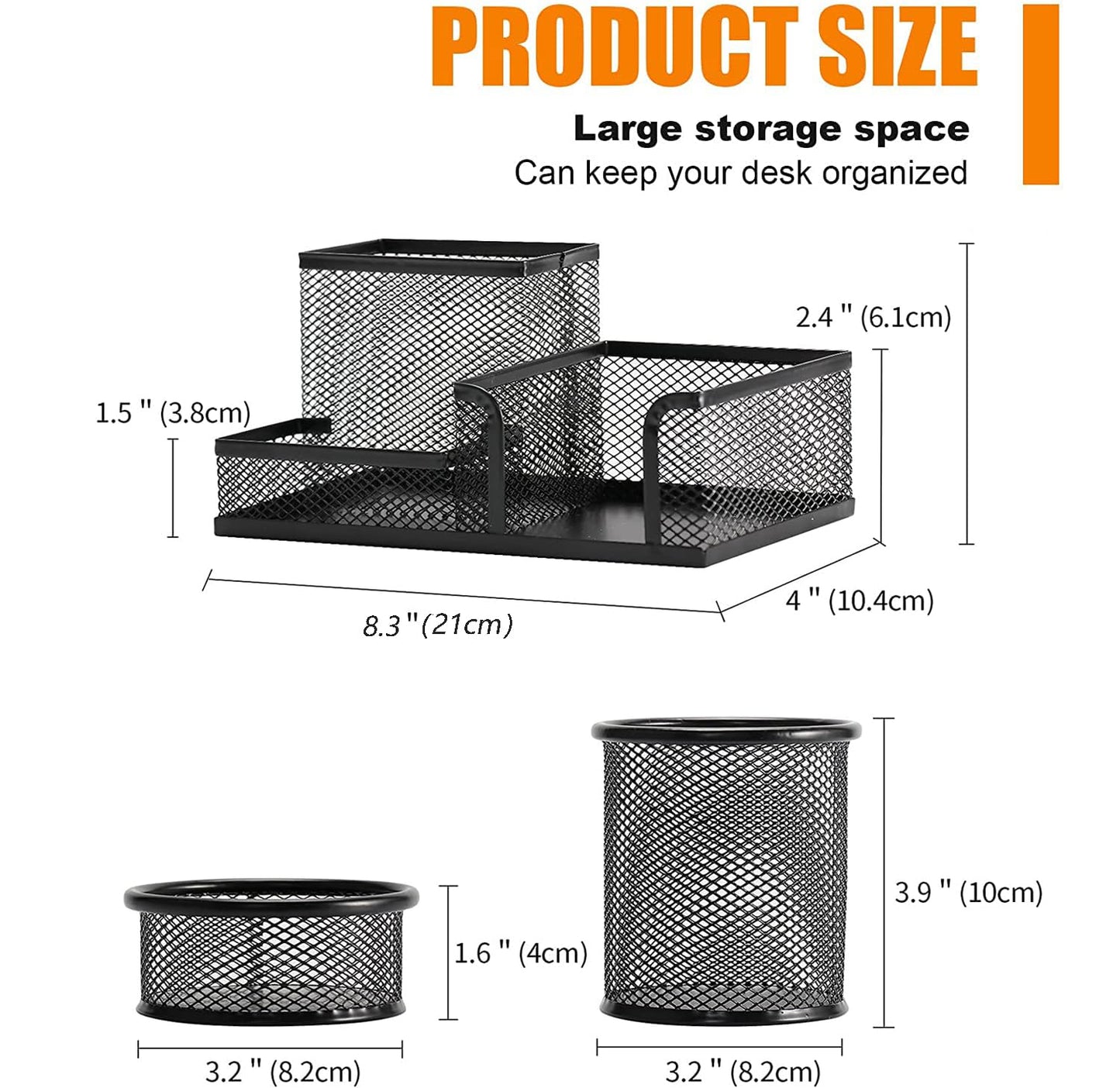Pen Holder for Desk, Desk Organizers Set-3 Compartments Mesh Pencil Holder with Pencil Pen Cup and Paper Clip holder, Desk Accessories for Marker Craft, Ideal Office School Supplies(3 pack, Black)