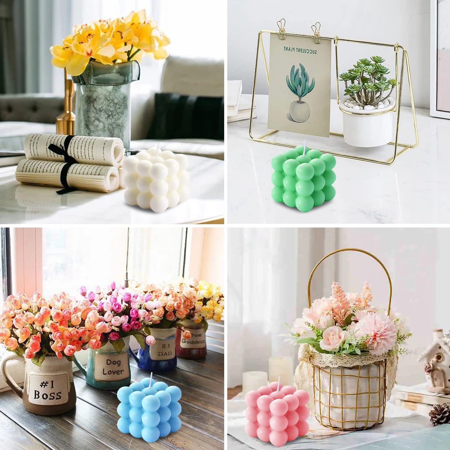 aokala Scented Bubble Cube Candles, Candles for Home Decor Scented, 5.4 oz Soy Wax Aromatherapy Candle, Aesthetic Room Cute Danish Pastel Large Decorative Shaped Gifts - Lavender(Green)