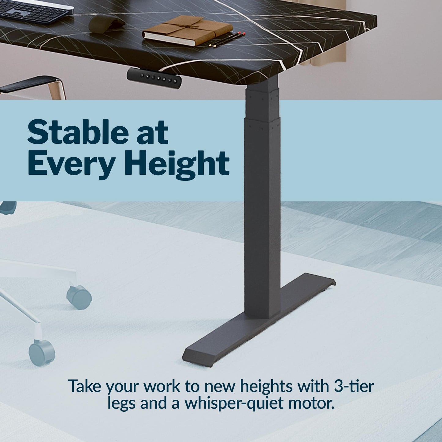 Vari ComfortEdge 60x30 Inch Adjustable Electric Standing Desk – Limited Edition Sit Stand VariDesk with Memory Presets & Sloped Front Edge + Tool-Free Assembly (Black Marble/Slate Legs)