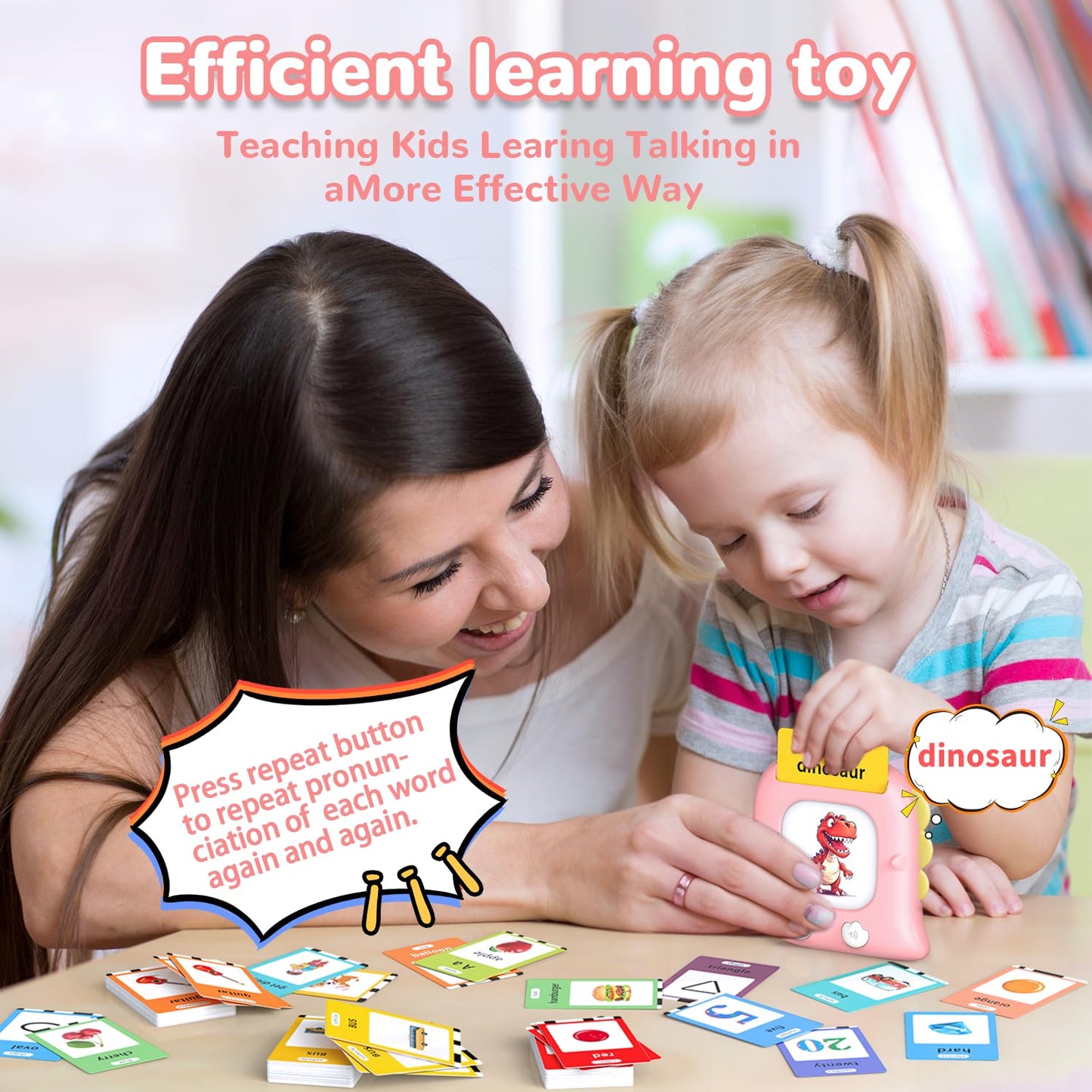 Kidzdo Toddler Talking Flash Cards with 560 Sight Word, Christmas Birthday Gifts for Ages 2-6 Girls, Autism Sensory Toys, Montessori Speech Therapy Learning Toys for 2 3 4 5 6 Year Old Kids, Pink