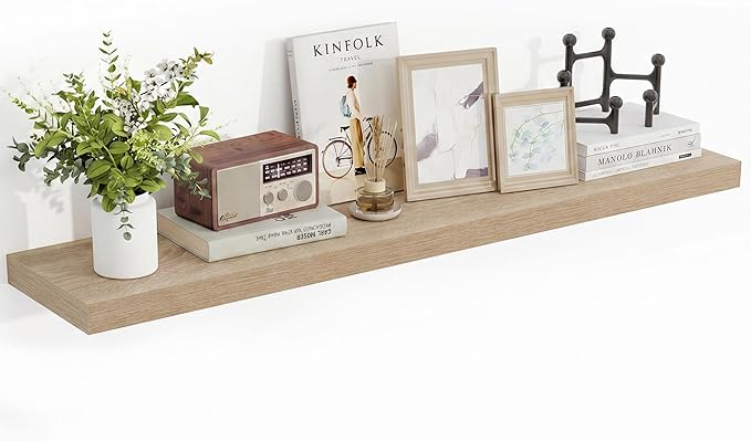 Acovy 48 Inch Floating Shelves, 3D Textured Wood Grain, Wooden Shelves