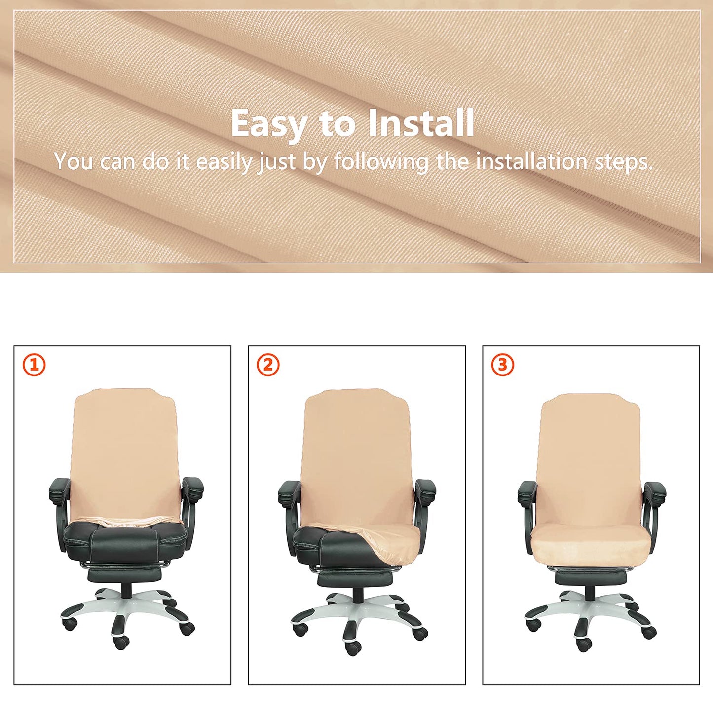 SARAFLORA Office Chair Covers- Large, Champagne- Removable Computer Chair Covers for Office Chair with Zipper for Universal Rotating Chair Desk Chair Cover Chair Seat Washable Protector for Pet