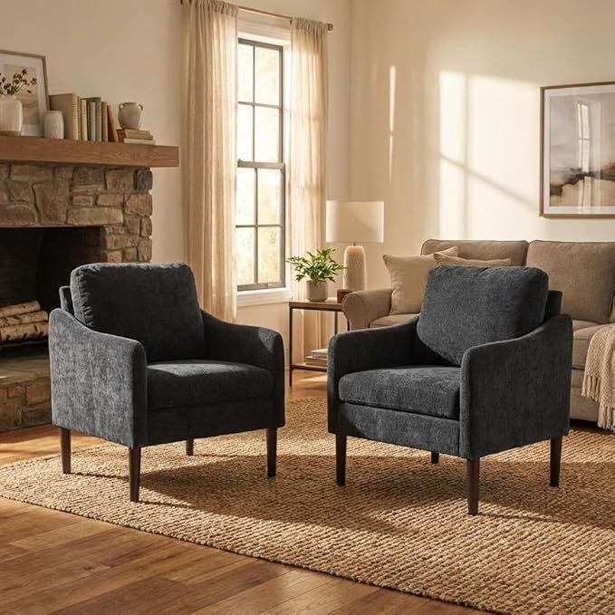 Mid Century Modern Accent Chair, Chenille Fabric Armchair