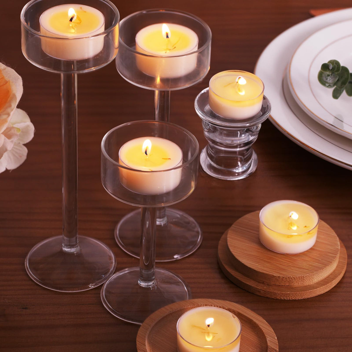48Pcs Vanilla Scented Tealight Candles, Palm Wax White Tea Lights, 4h Long Burning Tea Light Candles with Dried Flowers for Holiday, Wedding, Spa, and Home Decoration