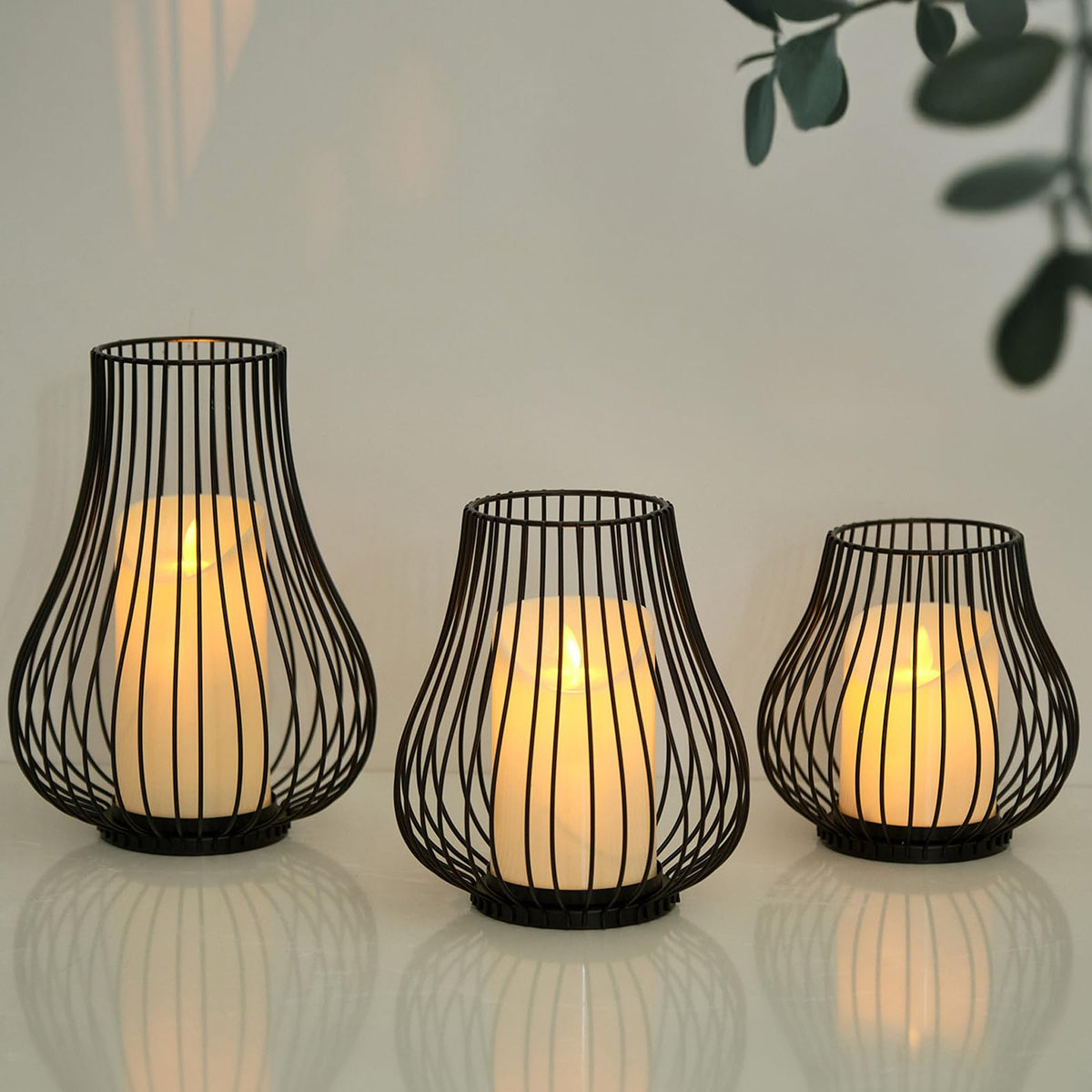 Metal Candle Holder for Pillar Candles, Pumpkin Cage Shape Candlestick Holder, Decorative for Table Centerpiece, Fireplace Mantel & Outdoor Event Christmas Decor