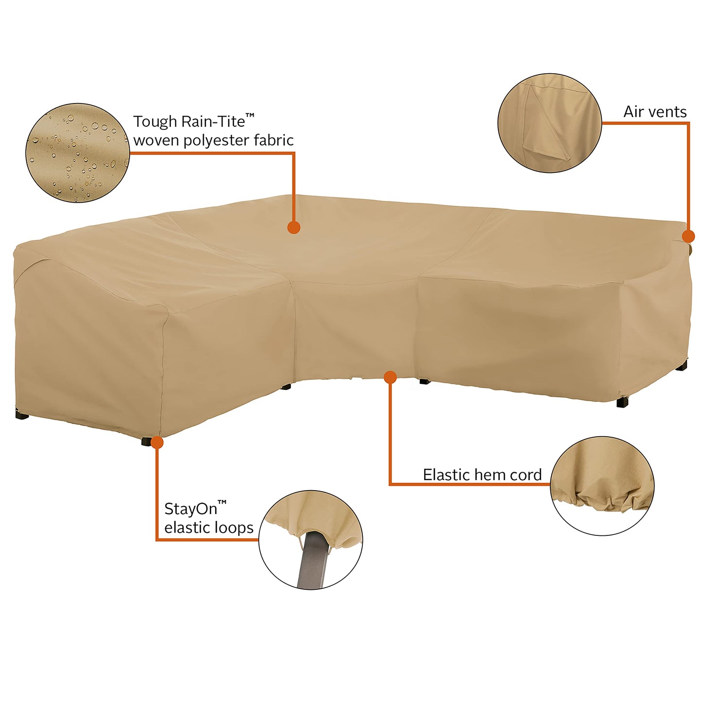 Classic Accessories Terrazzo Water-Resistant 100 Inch Patio V-Shaped Sectional Lounge Set Cover, Patio Furniture Covers