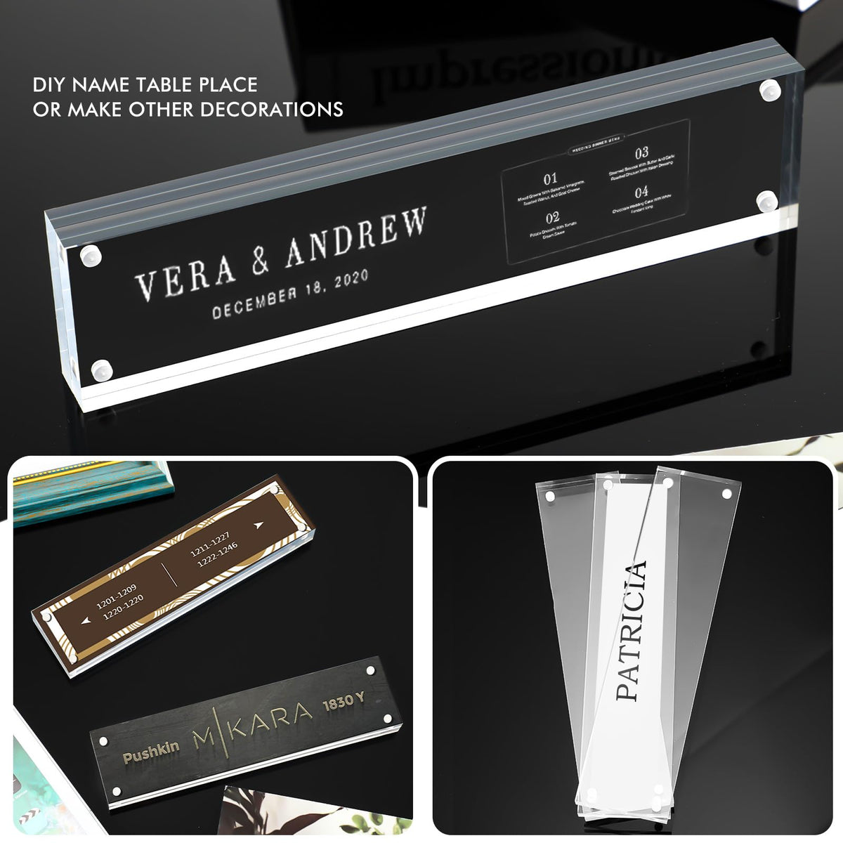 Geetery 8 Pcs Acrylic Office Desk Name Plate Personalized Clear Acrylic Block Double Sided Table Name Plate Holder Business Magnet Frame DIY Desktop Holder Accessories Decor (2" x 8")