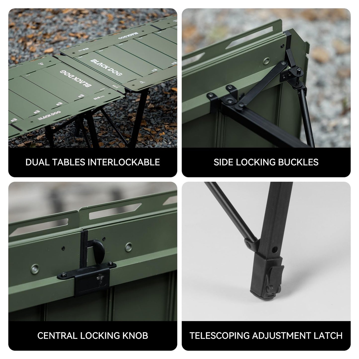 BLACKDOG IGT Camping Table, Folding Portable Camp Table, Adjustable Height Aluminum Portable Table with Carry Bag for Outdoor, Pictic, Patio and Backyard 48.8" L x 22.8" W, Jungle Green