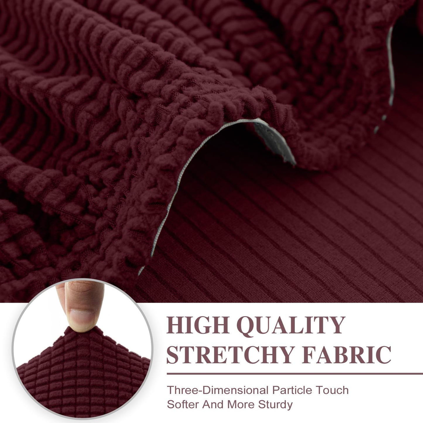 LA MEACK Couch Cushion Covers for Sectional Sofa L Shape Washable Separate Seat Chaise Couch Cover Stretch Sofa Slipcovers with 2 Pcs Pillowcases(3 Seater + 1 Chaise, Burgundy)