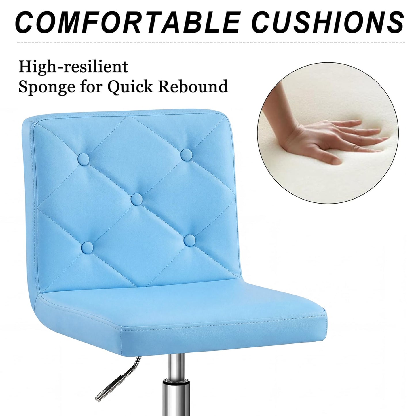 VECELO PU Leather Mid-Back Armless Vanity Chair Adjustable Height 360° Rolling Swivel for Home Office Work