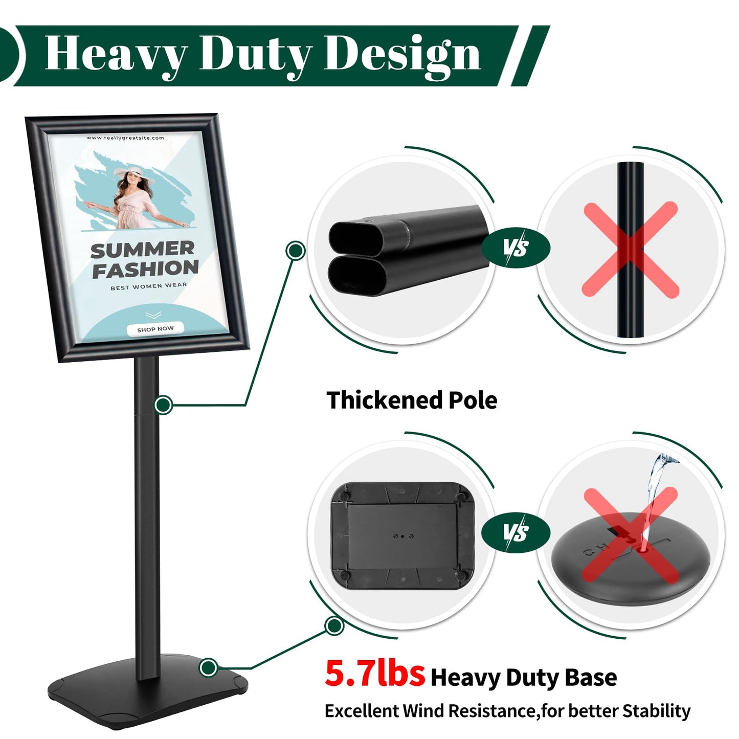 Mutualsign 3Pcs Heavy Duty Pedestal Sign Holder for Display, 11 x 17 inches Adjustable Floor Standing Sign Holder with Weighted Base , Sign Stand for Indoor/Outdoor Advertising，Black