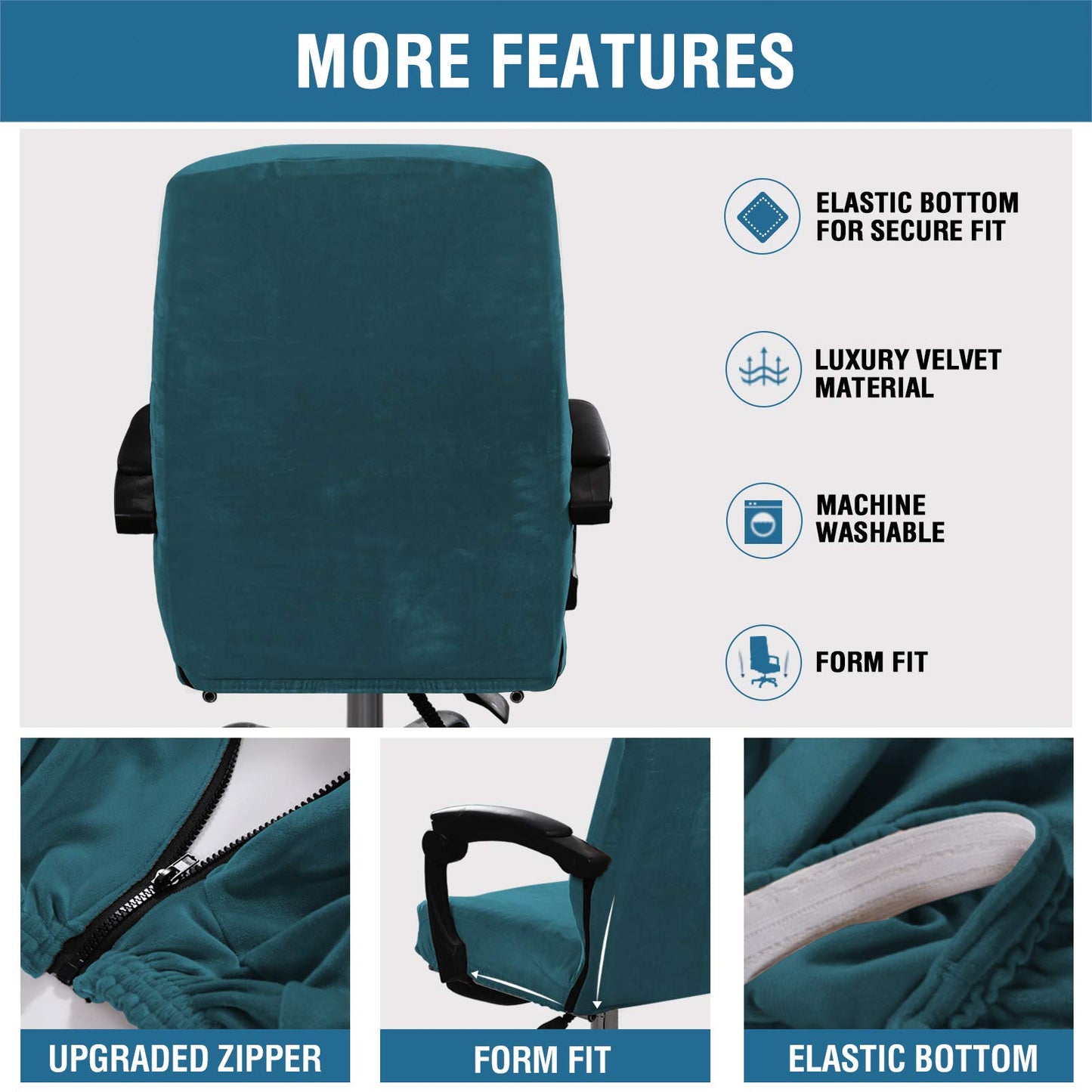 H.VERSAILTEX Velvet Home Office Chair Covers Stretchable Computer Desk Chair Covers Mid - High Back Universal Executive Boss Gaming Chair Covers Removable Machine Washable, Dark Teal