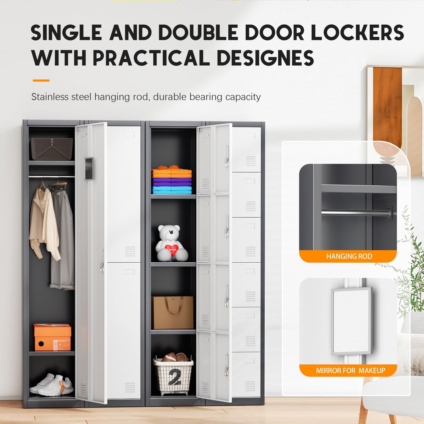 INTERGREAT Metal Locker for Employees with Lock, Steel Office Storage Locker with 6Doors, Gym Lockers Metal Cabinet for Home Office,School(Black Grey)