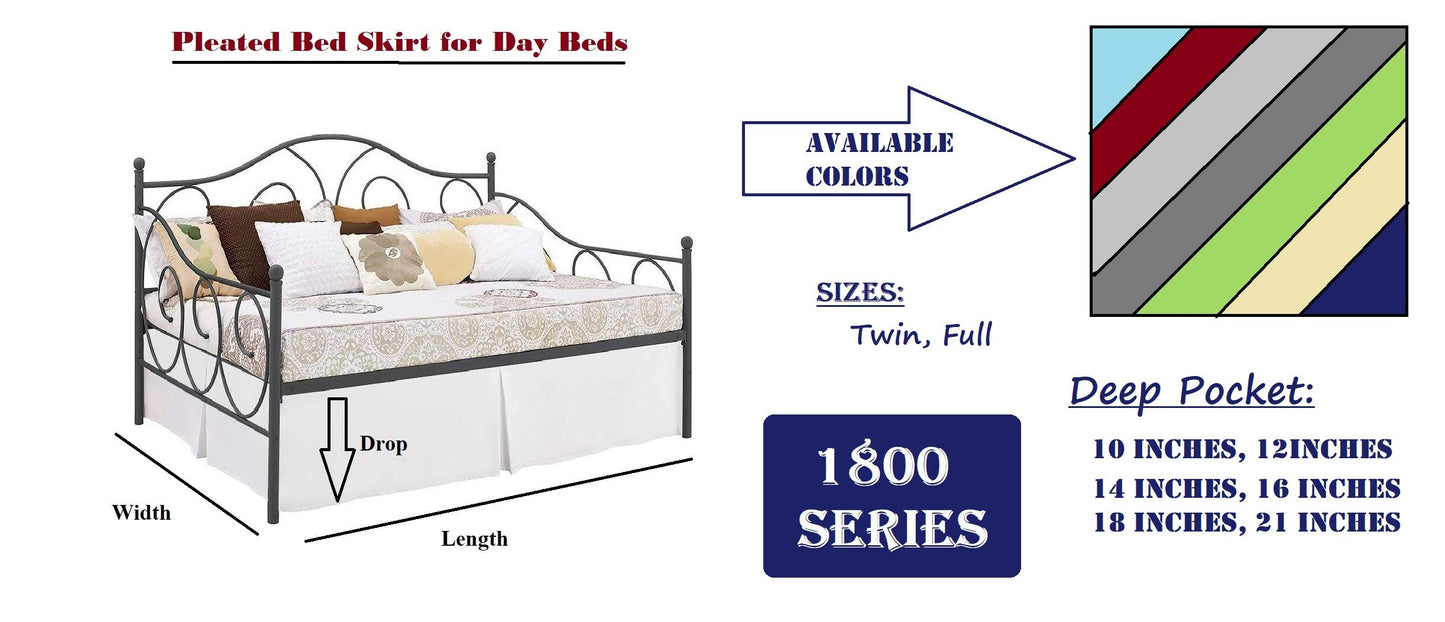 Pleated Bed Skirt with Split Corners for Daybeds - Three Side Coverage - Made with Brushed Microfiber, (Twin Size, Dark Grey Solid)/18 Inch Drop