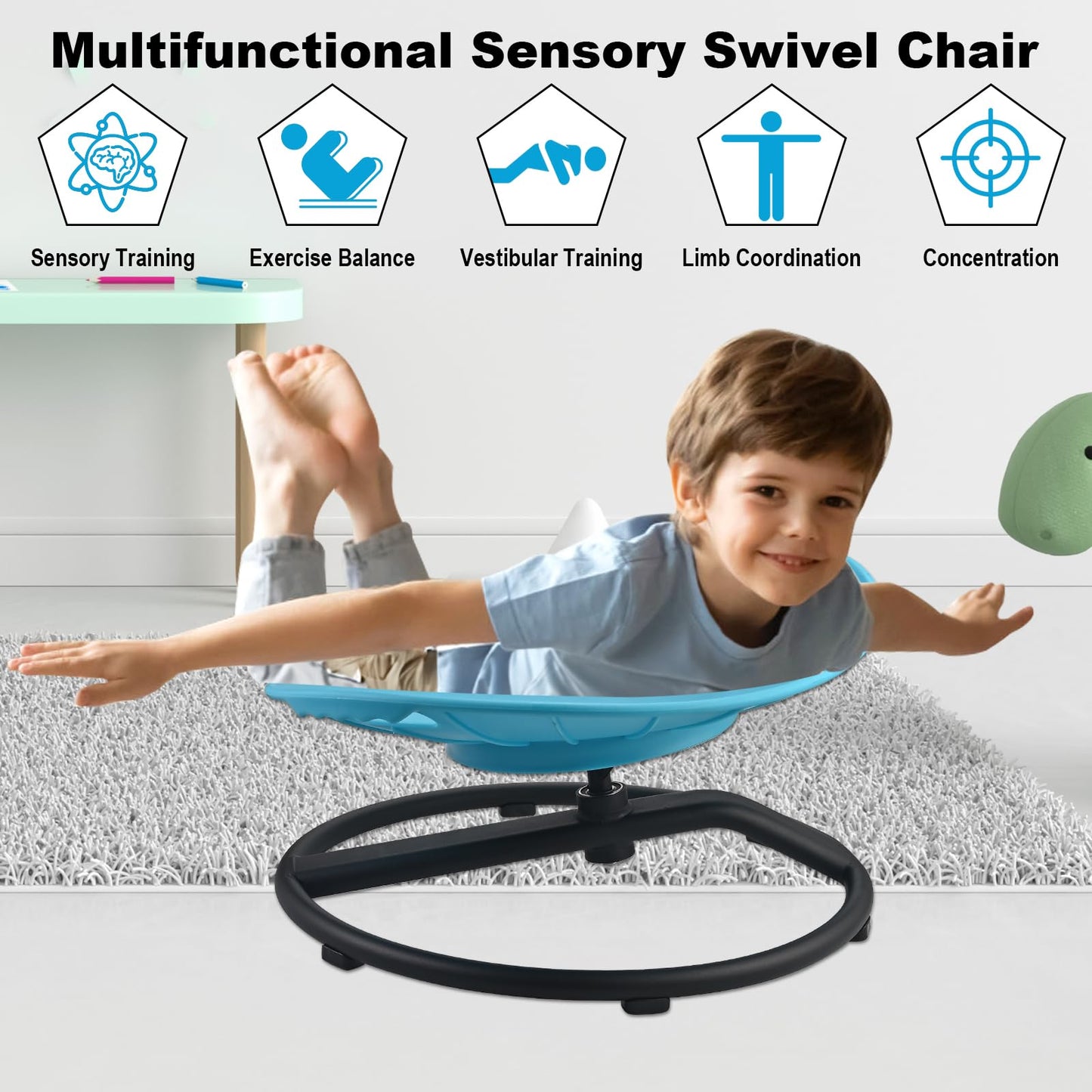Casuenia Spinning Chair for Autistic Kids, Sensory Swivel Chair with Safety Handles, 330LBS Weight Capacity, Spinning Toy for Kids Autism & ADHD Age 3+, Sensory Product for Body Balance