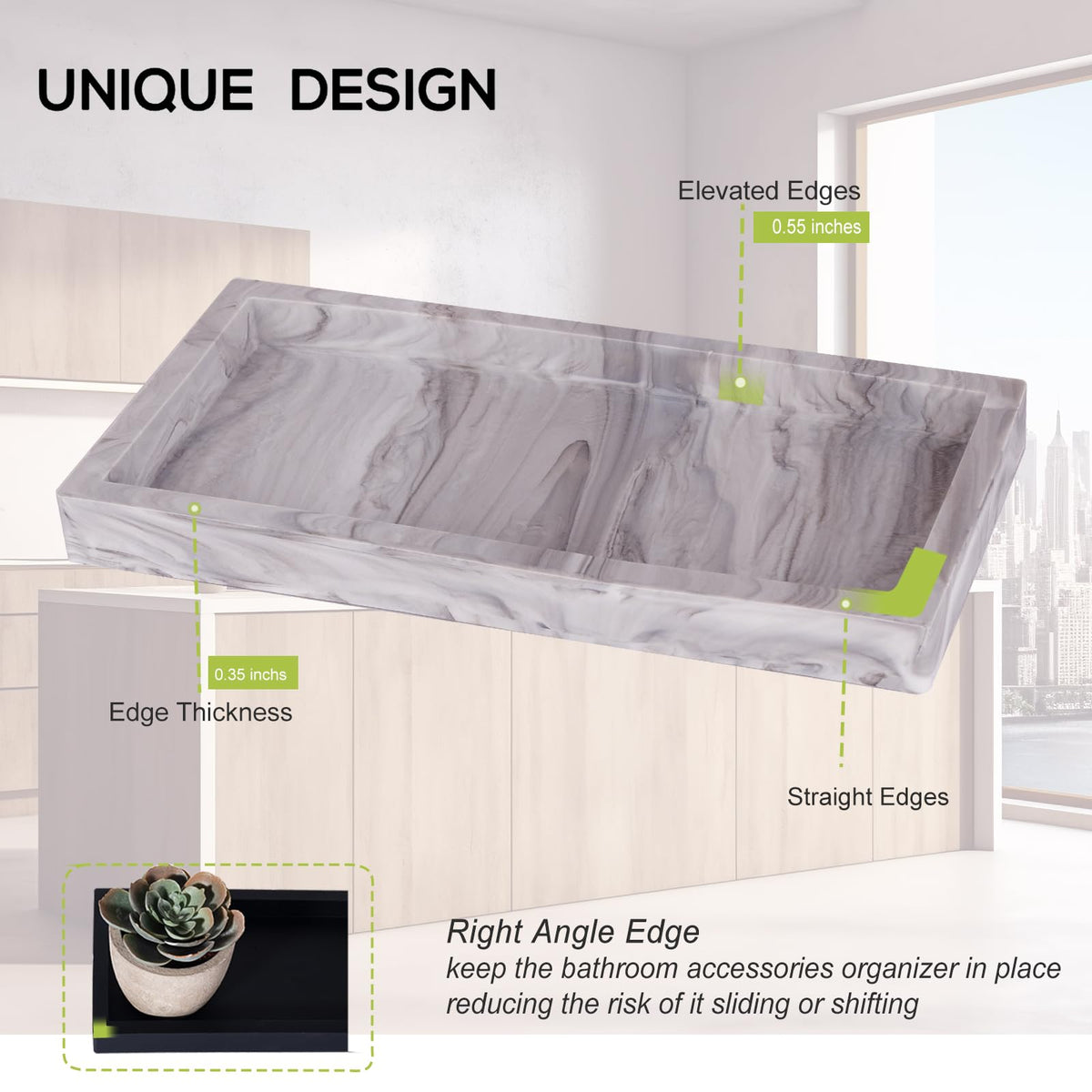 Silicone Bathroom Vanity Tray Dish Soap Holder Sink Organizer, Marble Grey