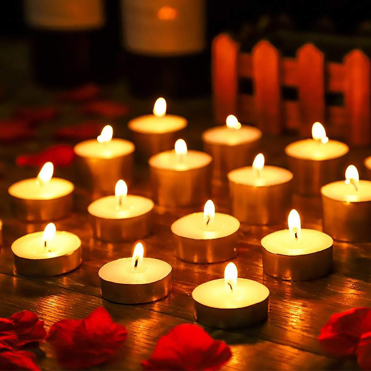 OUO Tea Lights - 50 Pack Smokeless, Dripless & Long Lasting Mini Tealight Candles for Mood, Dinners, Parties, Home Decoration, Wedding, Crafts (Yellow)