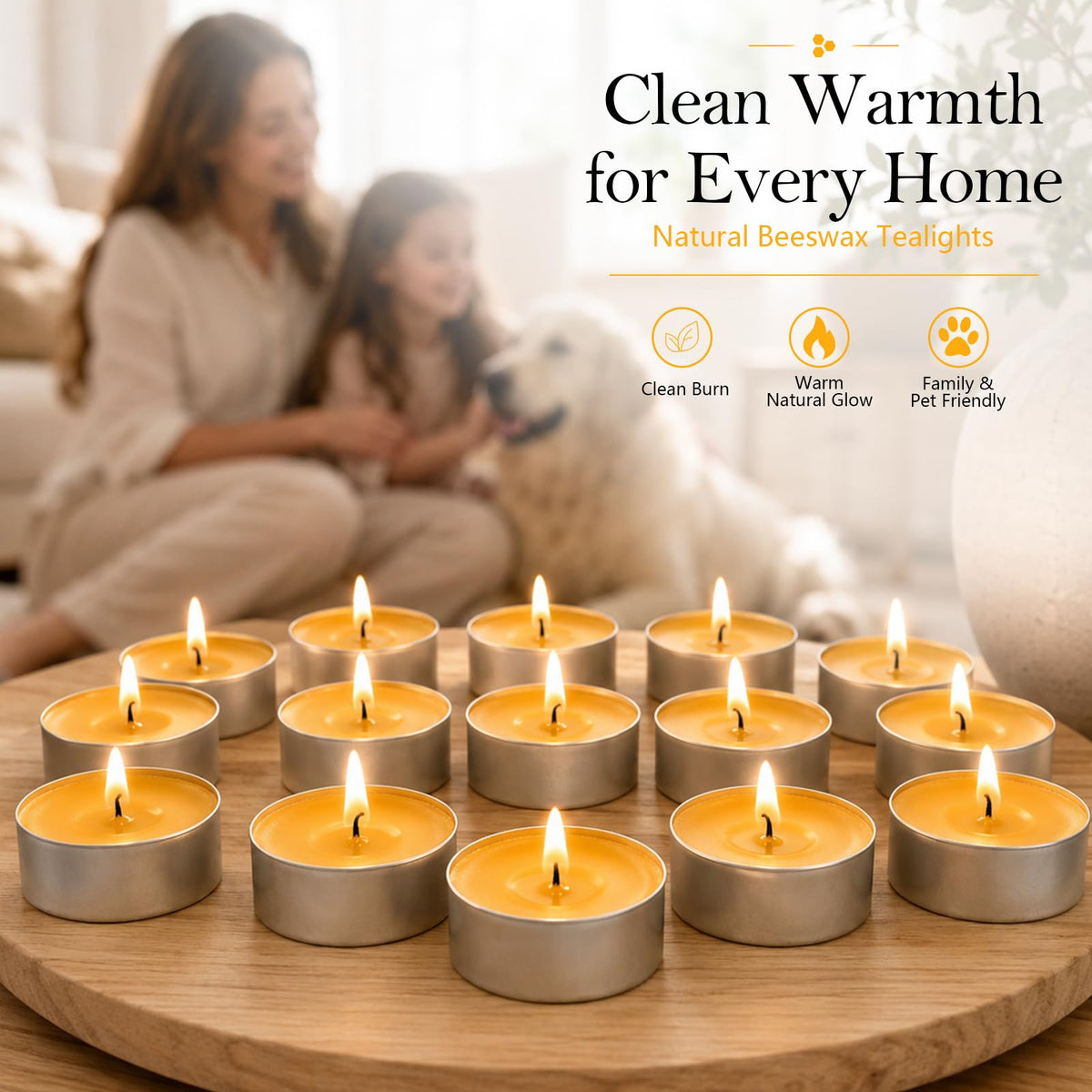 48 Pack Natural Beeswax Tealight Candles 4-5 Hour Long Burning Time