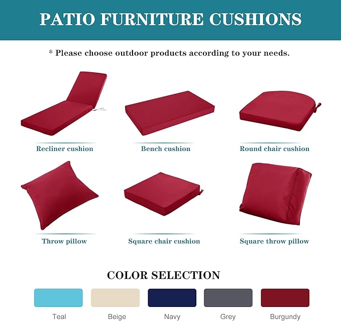 Chaise Lounge Cushion for Outdoor Furniture, Waterproof Fade and Tear Resistant