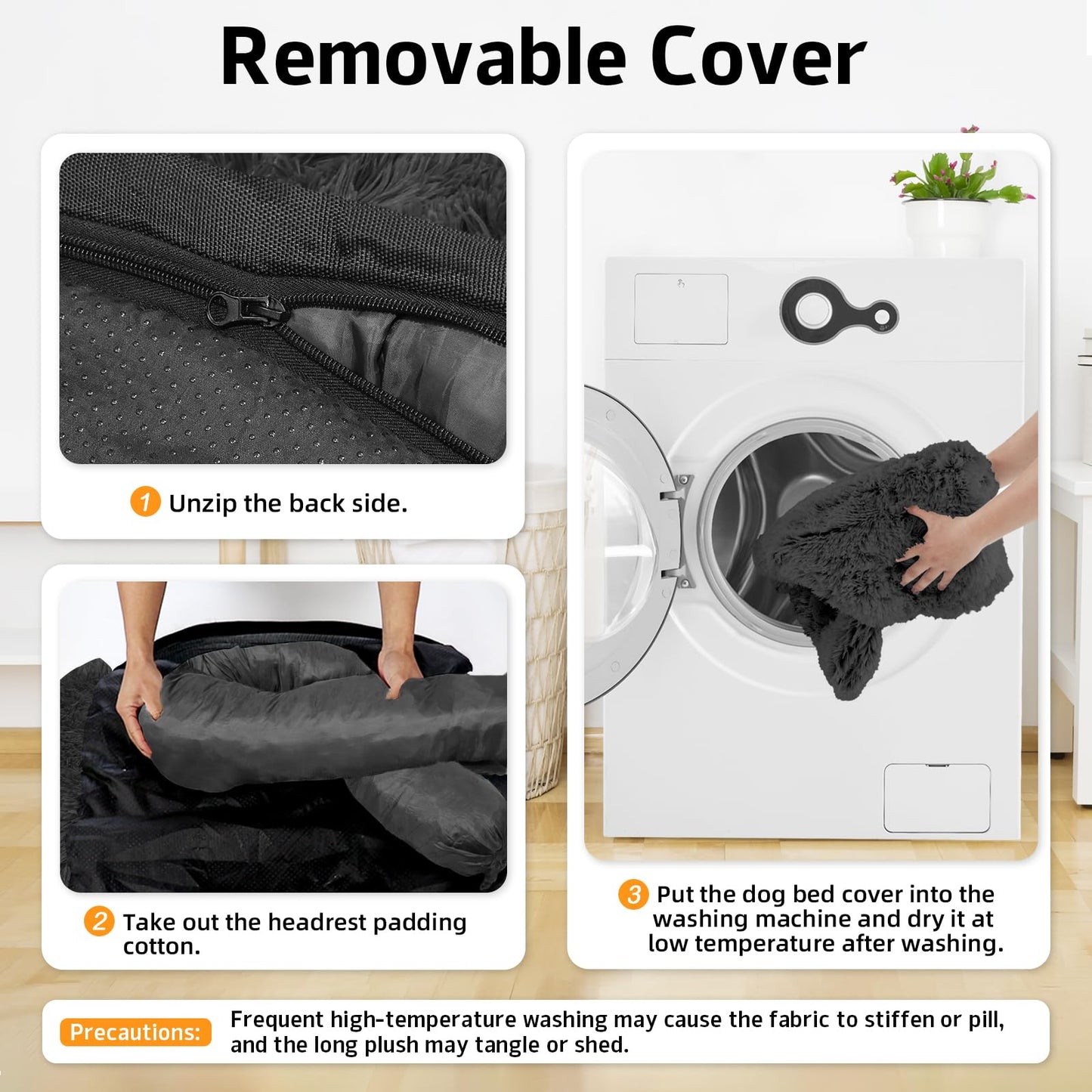Calming Dog Bed Fluffy Plush Dog Mat for Furniture Protector with Removable Washable Cover for Large Medium Small Dogs and Cats (Large(45x37x6), Dark Grey)