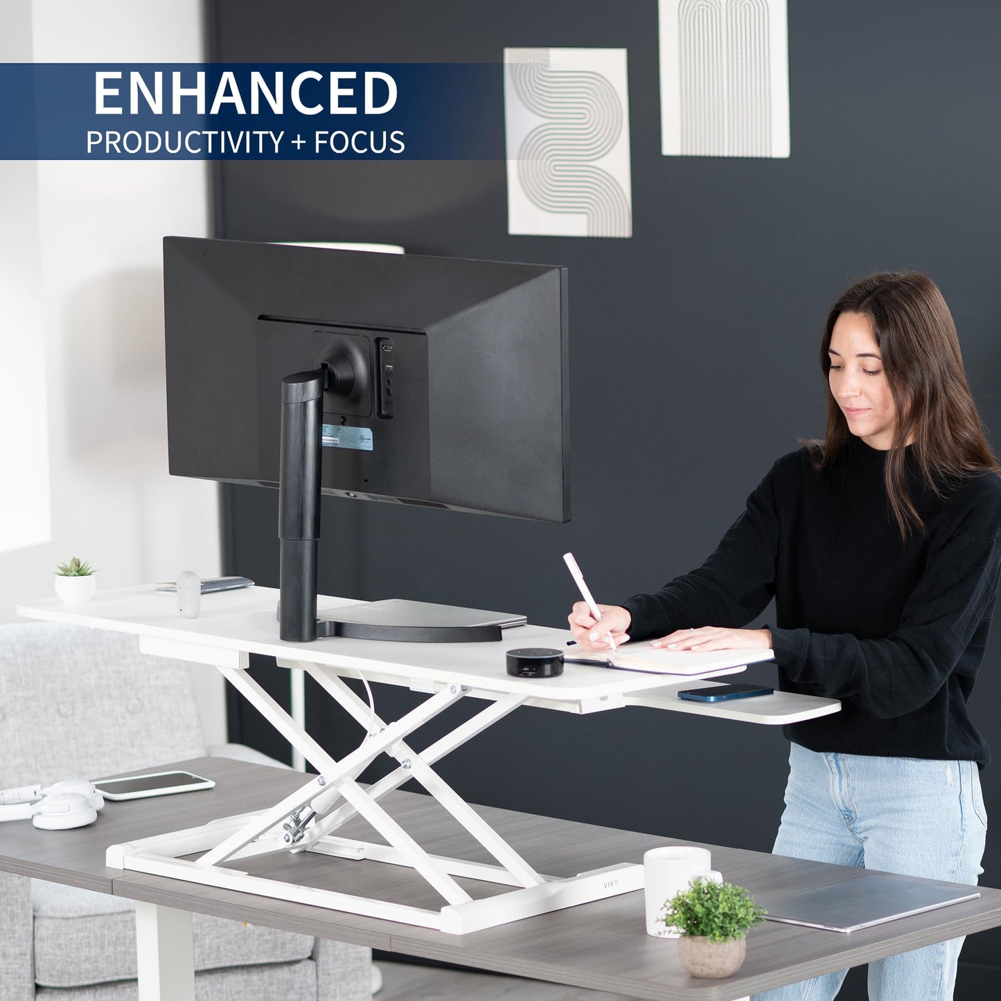 VIVO 48 inch Desk Converter, K Series, Height Adjustable Sit to Stand Riser, Dual Monitor and Laptop Workstation with Wide Keyboard Tray, White, DESK-V048KW