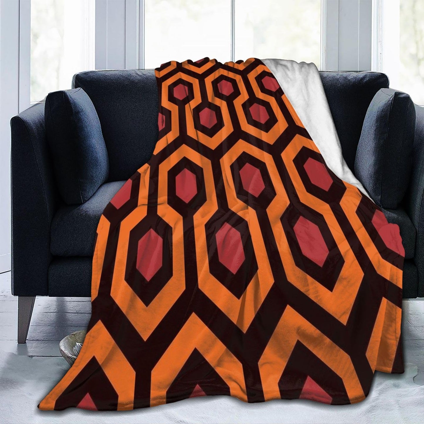Geometric Trellis Polygon Hexagon Pattern Throw Blanket 50"X40" Lightweight Flannel Throws Blankets for Couch Sofa Living Room Bedroom Home Decor,Soft Cozy Fluffy Fuzzy Plush Blanket for All Season