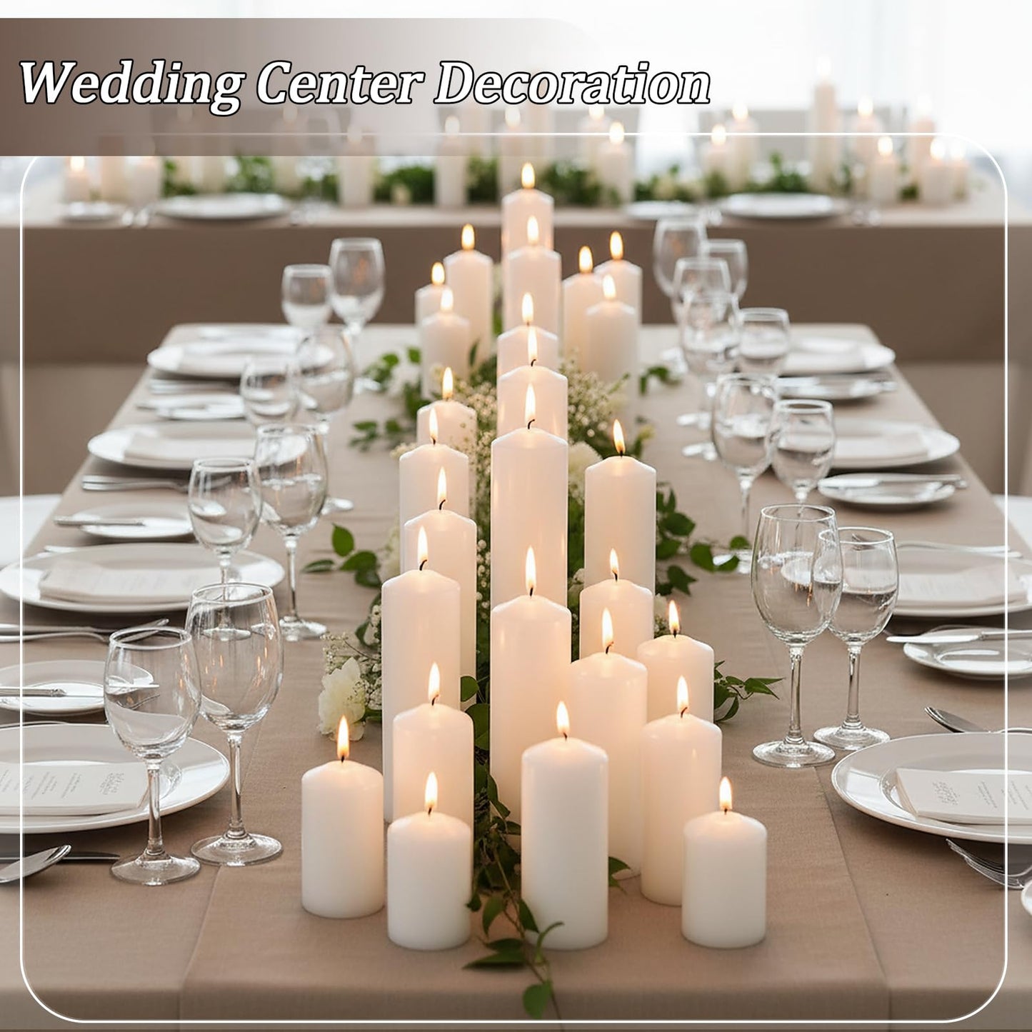 Trxvxo White Pillar Candles Bulk Set of 36，Hurricane Candles，3 Different Lengths 2 x 3/6/8 Inch (12 Each)，Dripless Unscented Smokeless，Gives You a Better Atmosphere When Organizing an Event Party.