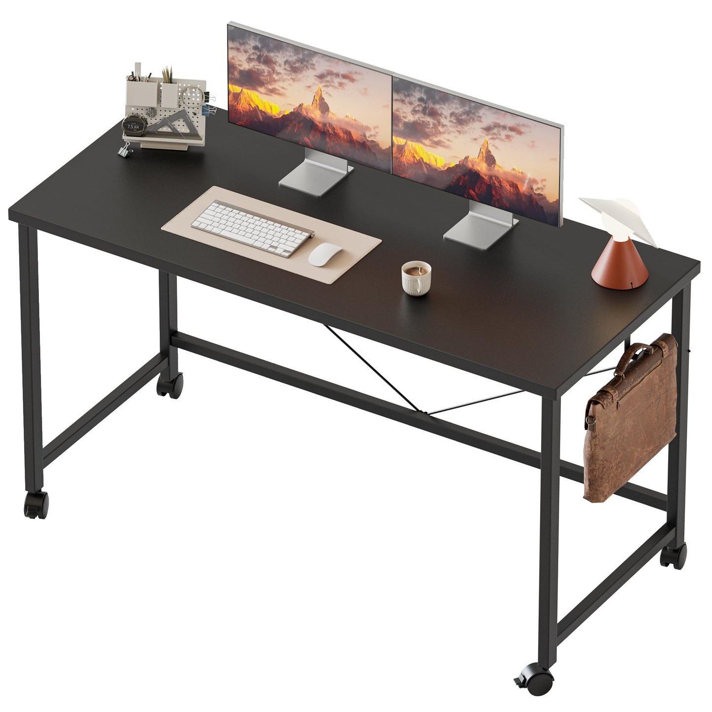 Mericonia 48 inch Rolling Computer Desk with Wheels, Gaming Desk for Small Spaces, Modern Simple Style Table for Home Office, Study Writing Table