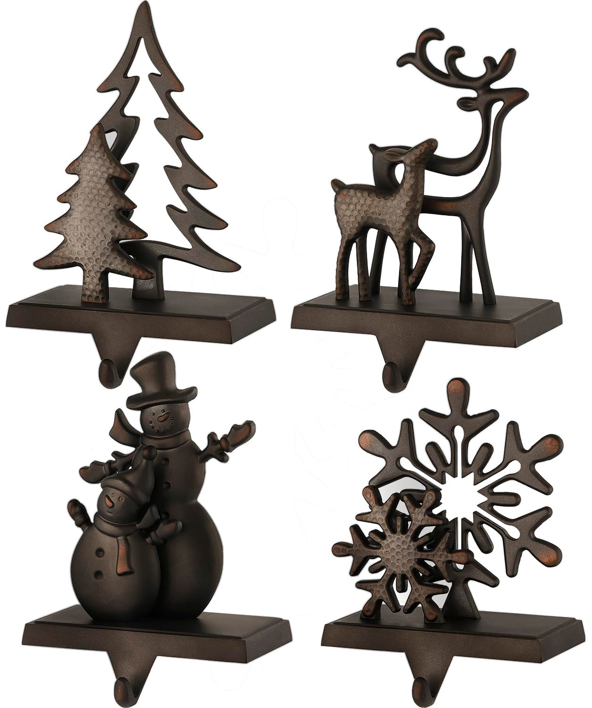 Set of 4 Christmas Stocking Holders for Mantel,Deer Snowman Snowflake Reindeer Stocking Holders for Fireplace Christmas Hanger for Stocking,Metal Stocking Hooks for Xmas Decoration (Black set, 4)