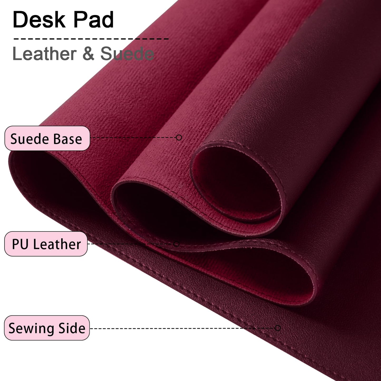 Large Desk Mat 35.4" x 17", PU Leather Desk Pad Protector, Non-Slip Large Mouse Pad for Desk, Waterproof Computer Desk Mat, Office Desk Pad for Keyboard Mouse, Desk Writing Mat (Burgundy)