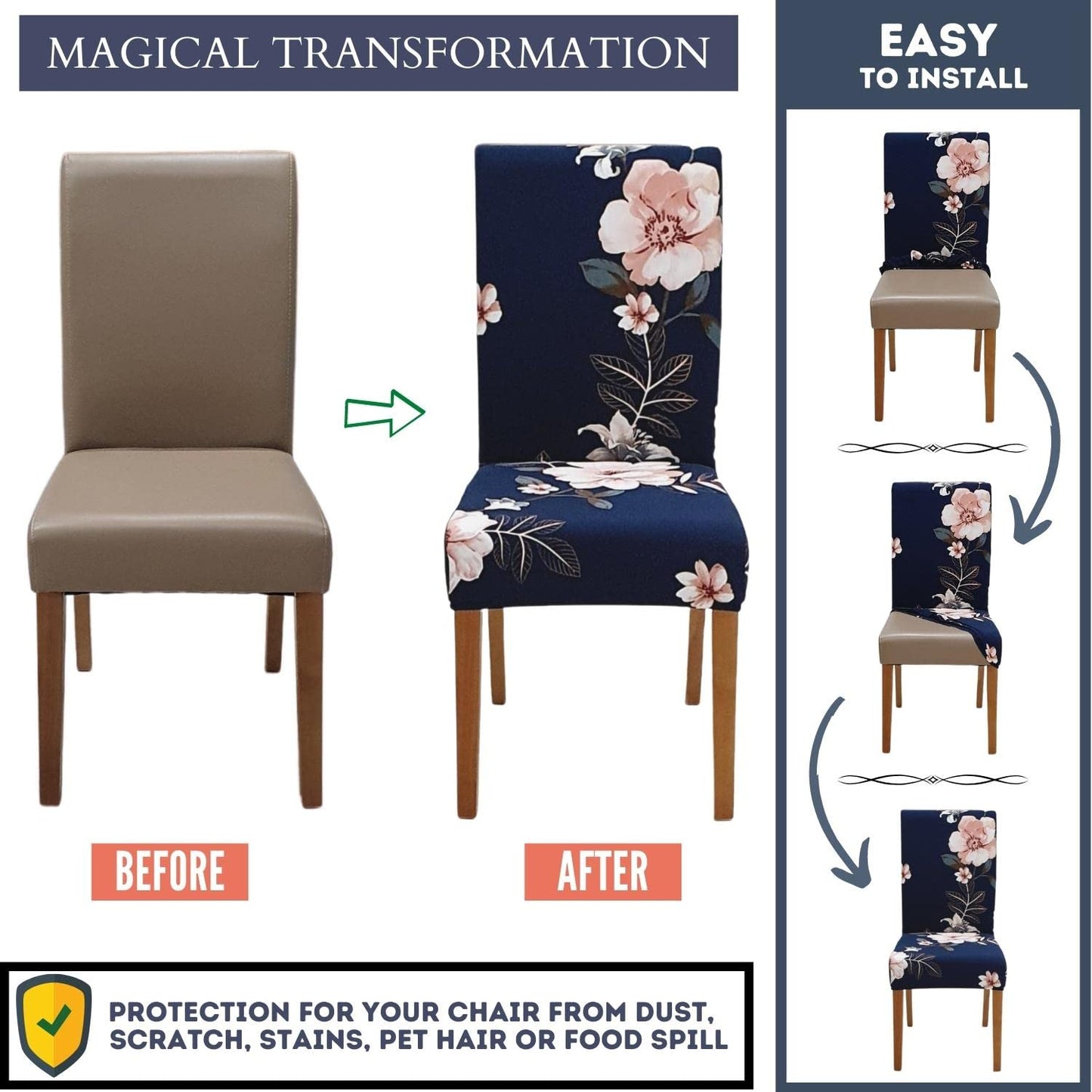 SPRINGRICO Chair Covers for Dining Room 6 Pack, Stretch Dining Chair Cover, Washable Spandex Kitchen Parsons Chair Slipcovers, Removable Seat Protector for Home or Party (Set of 6, in Bloom1)