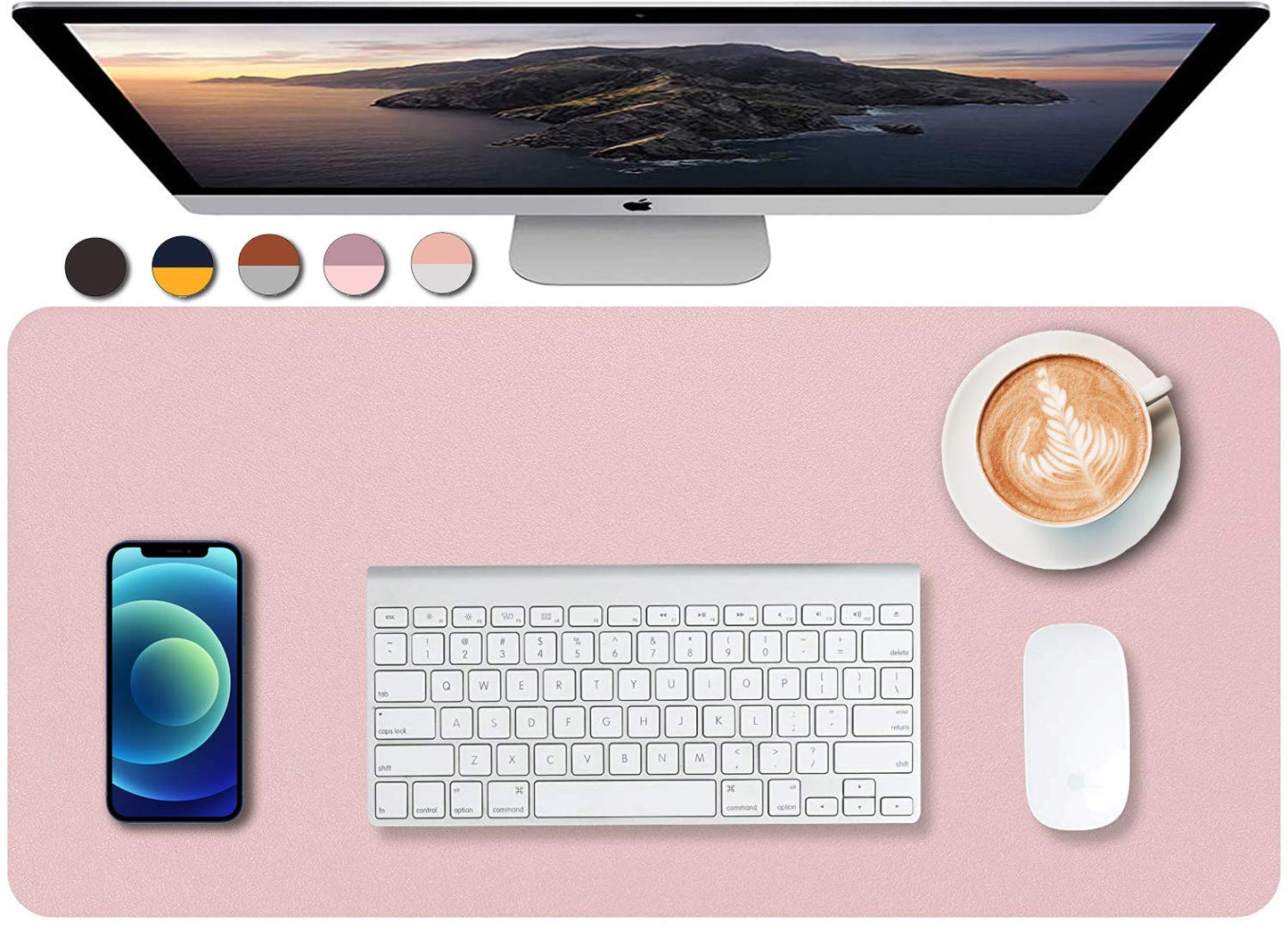 SUJAYU Dual Sided PU Leather Desk Pad, Mouse Pad, Office Desk Mat, Non-Slip Laptop Desk Pad, Waterproof Desk Writing Pad for Office and Home (23.6" x 11.8", Pink+Silver)