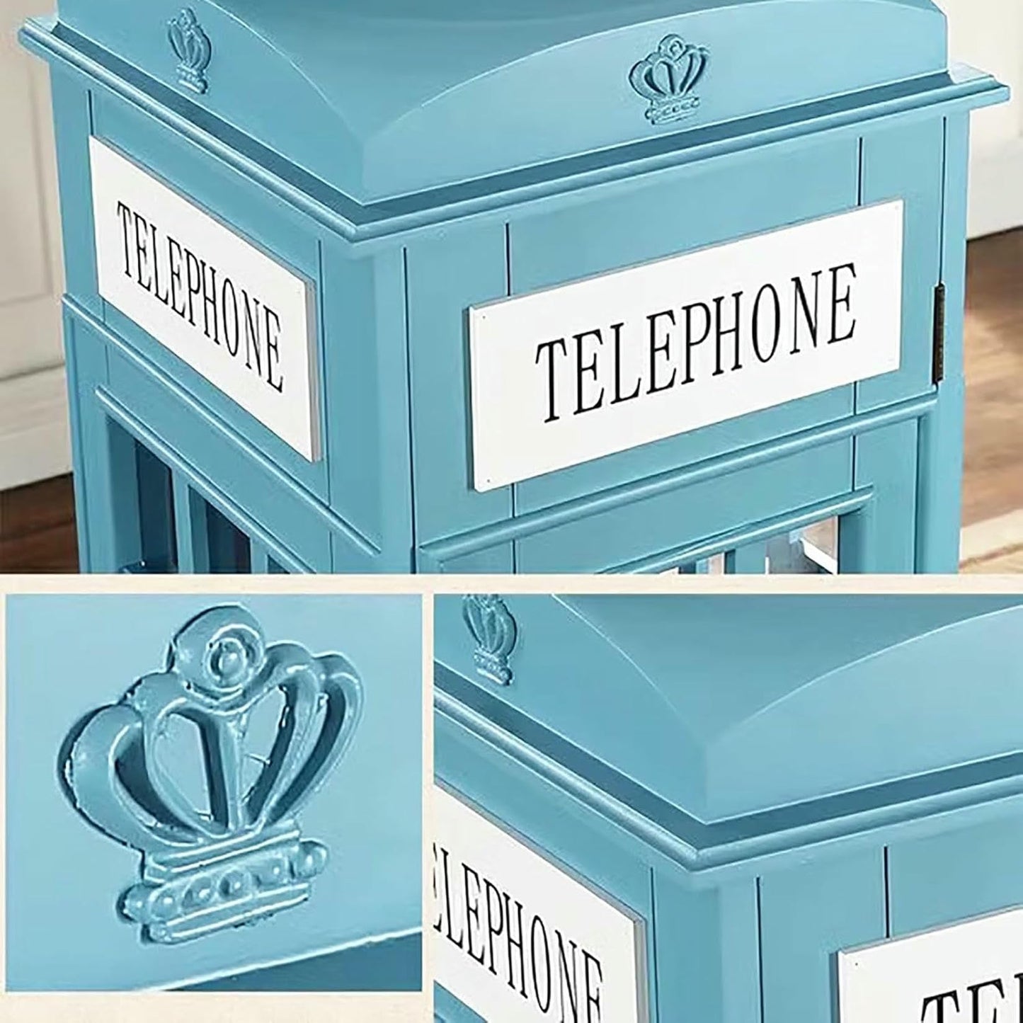 MNJVCFDS London Telephone Booth 5-Tier Wood Bookcase with Acrylic Door - Floor Standing Display Cabinet for Cute Storage Organizer