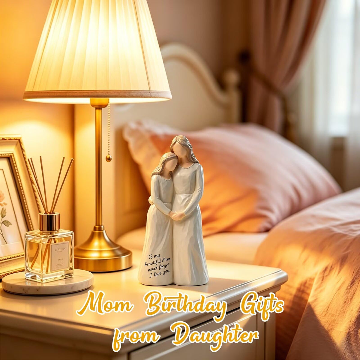 Mom Birthday Gifts from Daughter,7.48" Mother Daughter Figurine, Mother's Day, Thanksgiving,Christmas Day Gift for Mom, Birthday Gifts for Mother Women Grandma,Home Tabletop Shelf Decor,White,Resin