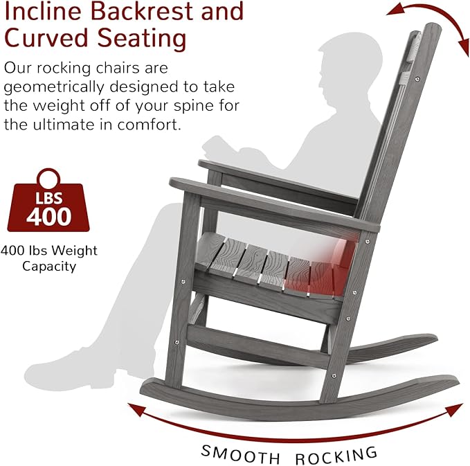 Stoog Outdoor & Indoor Rocking Chairs Set of 2, All-Weather Porch Rocker