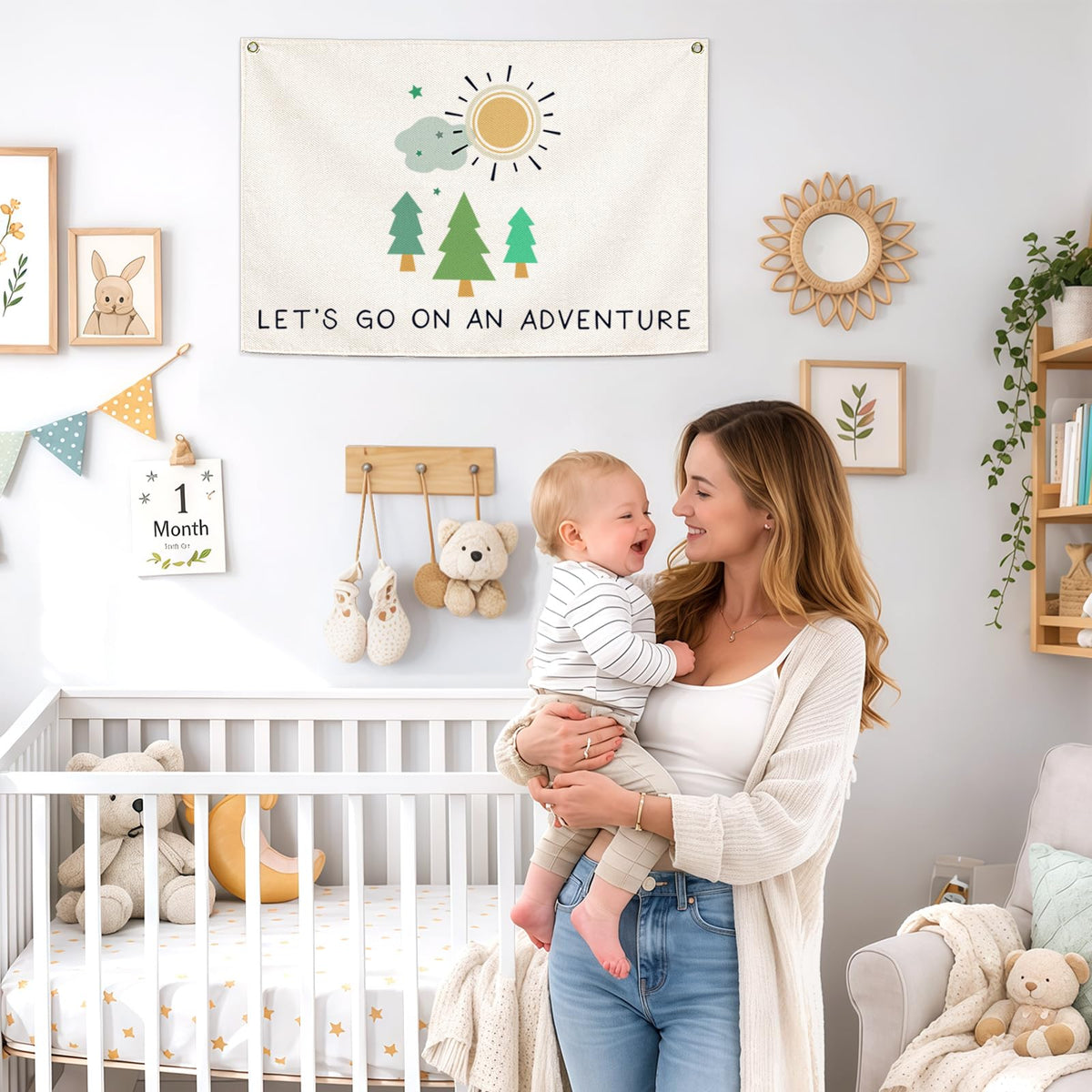 Nursery Canvas Rectangular Banner Flag Poster Wall Decor-Hanging Wall Decoration for Nursery Bedroom Playroom,Birthday Christmas Gift for Baby Kids Girl Boy Teen,Let’s Go On an Adventure 28.5"L×20"W