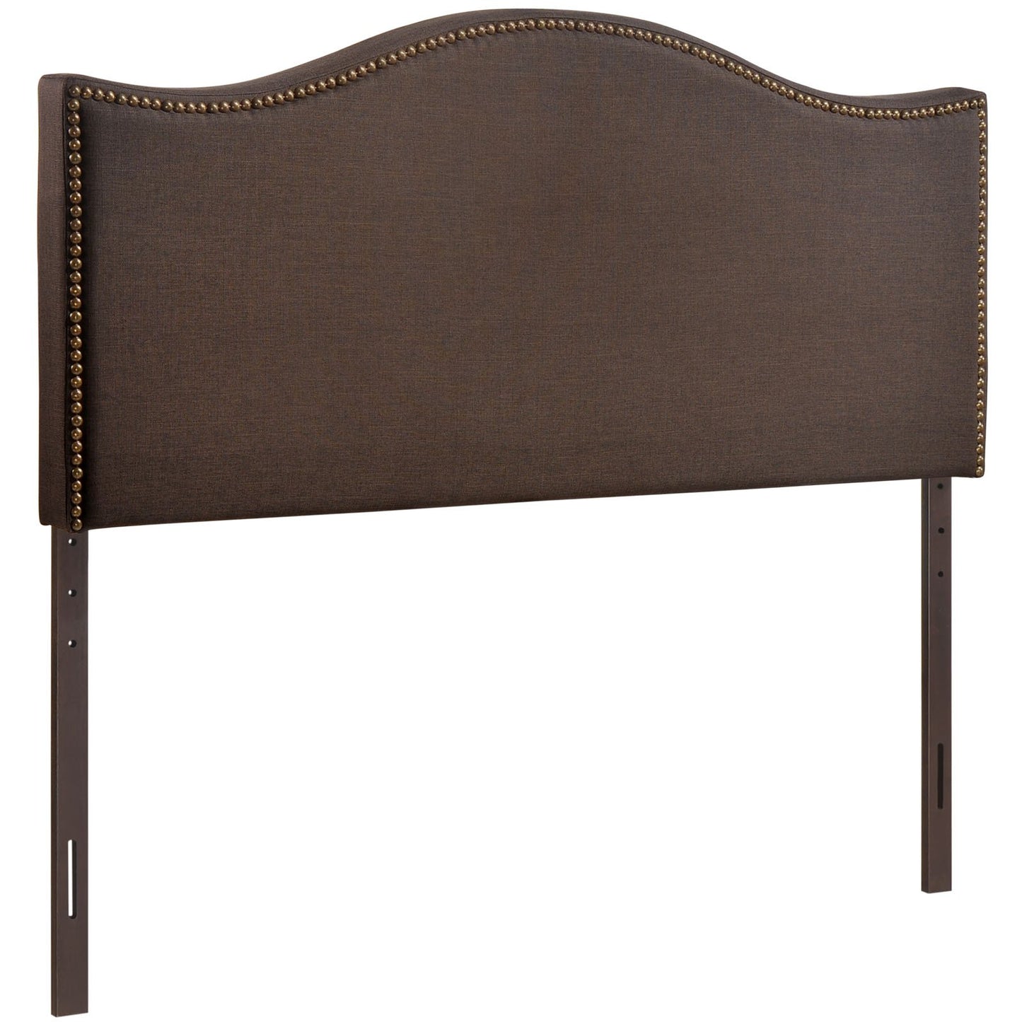 Modway Curl Upholstered Linen Fabric Queen Headboard Size With Nailhead Trim and Curved Shape in Dark Brown Fabric