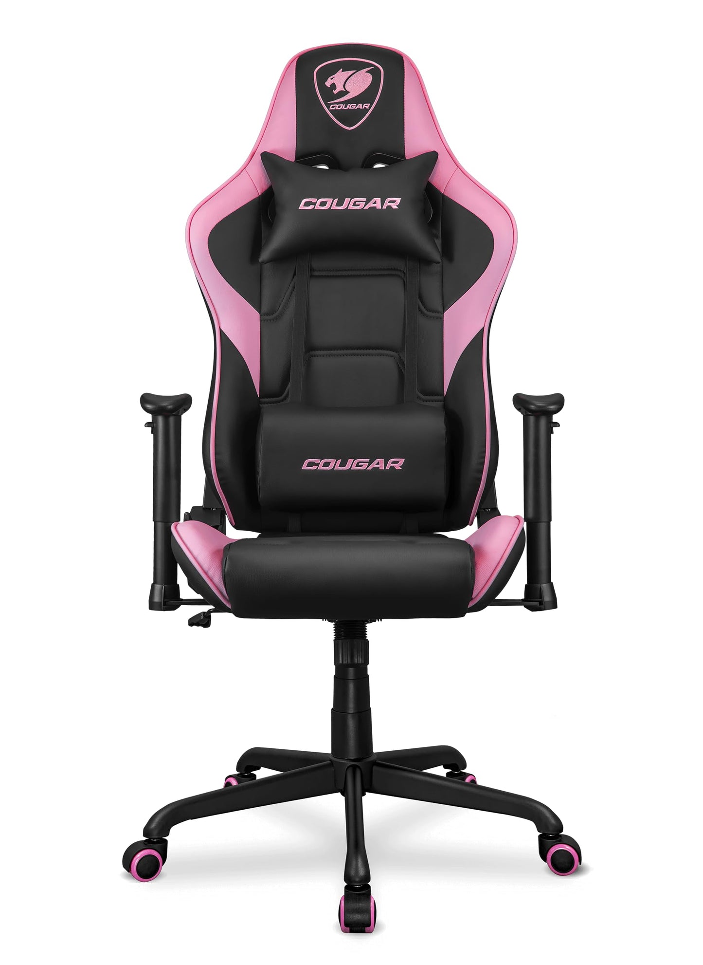 Cougar Armor Elite Eva Ergonomic and Comfortable Gaming Chair with Head and Lumbar Support, Steel Frame and Base, Reclining Backrest, Tilt Mechanism, Premium Breathable PVC Leather, 2D Armrest, Pink