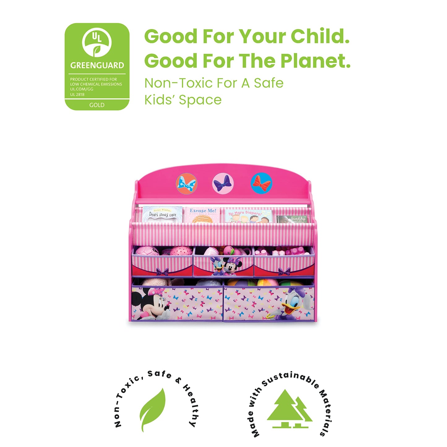 Delta Children Deluxe Book & Toy Organizer, Disney Minnie Mouse