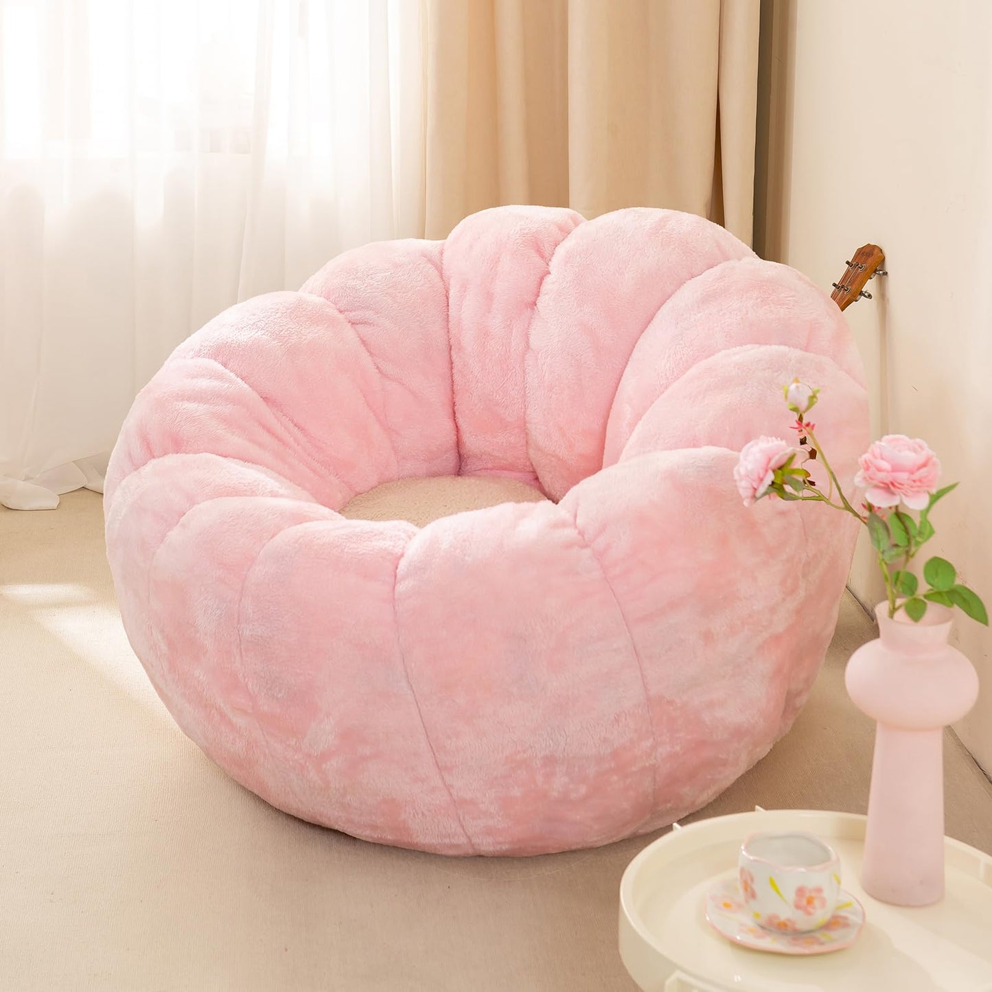 IEVENW Pumpkin Bean Bag Sofa Chair for Adult, Beanbag Couch with Filler for Reading and Relaxation, Comfy and Lazy Sofa for Dorm, Apartment, Living Room and Bedroom, Pink
