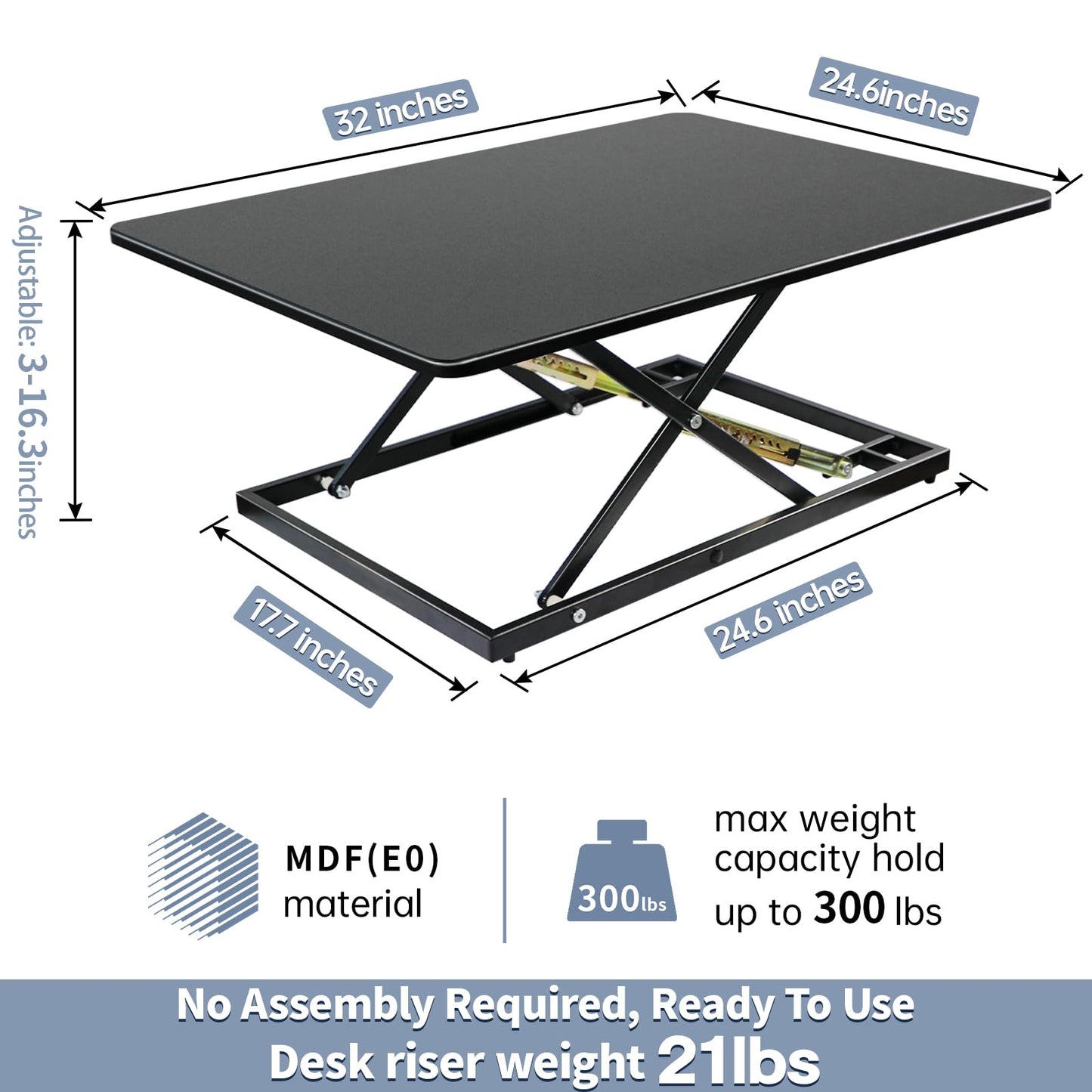 STANDNEE 32in Desk Riser for Standing or Sitting, Large Standing Desk Converter, Height Adjustable Sit Stand Desk Converter, Fully Assembled Monitor Laptop Riser Workstation for Home Office, Black