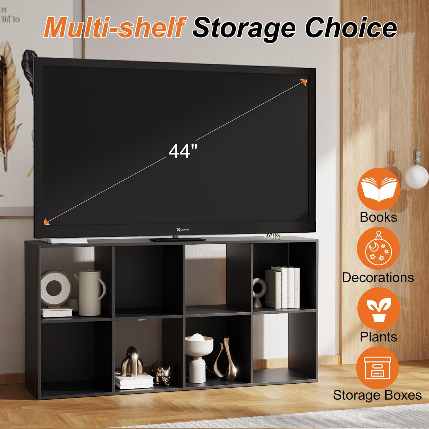 Sweetcrispy 8 Cube Storage Organizer - Open Cube Bookshelf with 4 Removable Back Panels, Display Storage Bookcase for Living Room, Bedroom, Entrance Hall, Home Office，47.7" Lx11.6 Wx24 H, Black